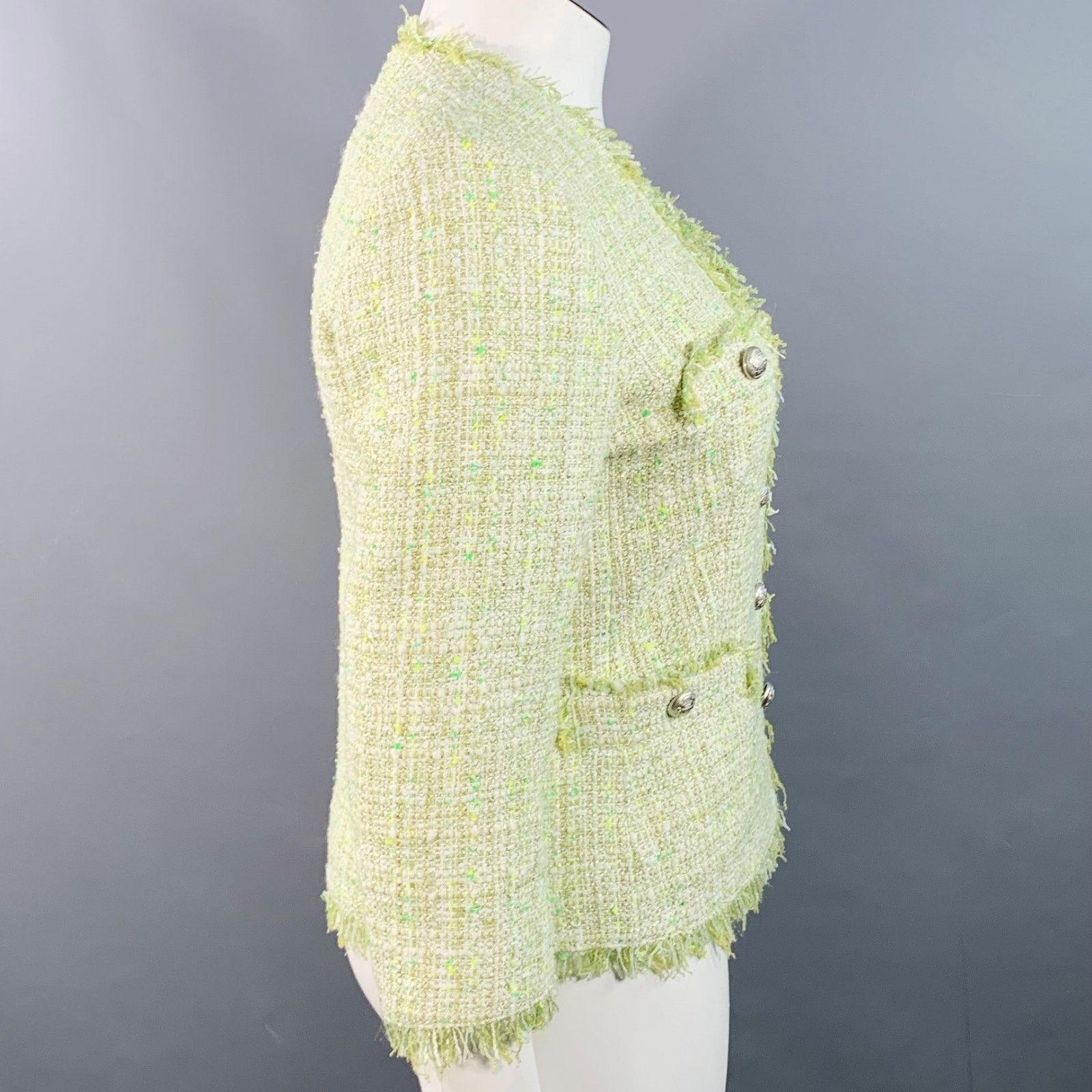 Tagliatore TAGLIATORE Green White Cotton Blend Tweed Jacket Blazer Size L / US 10 / IT 46 - 3 Thumbnail