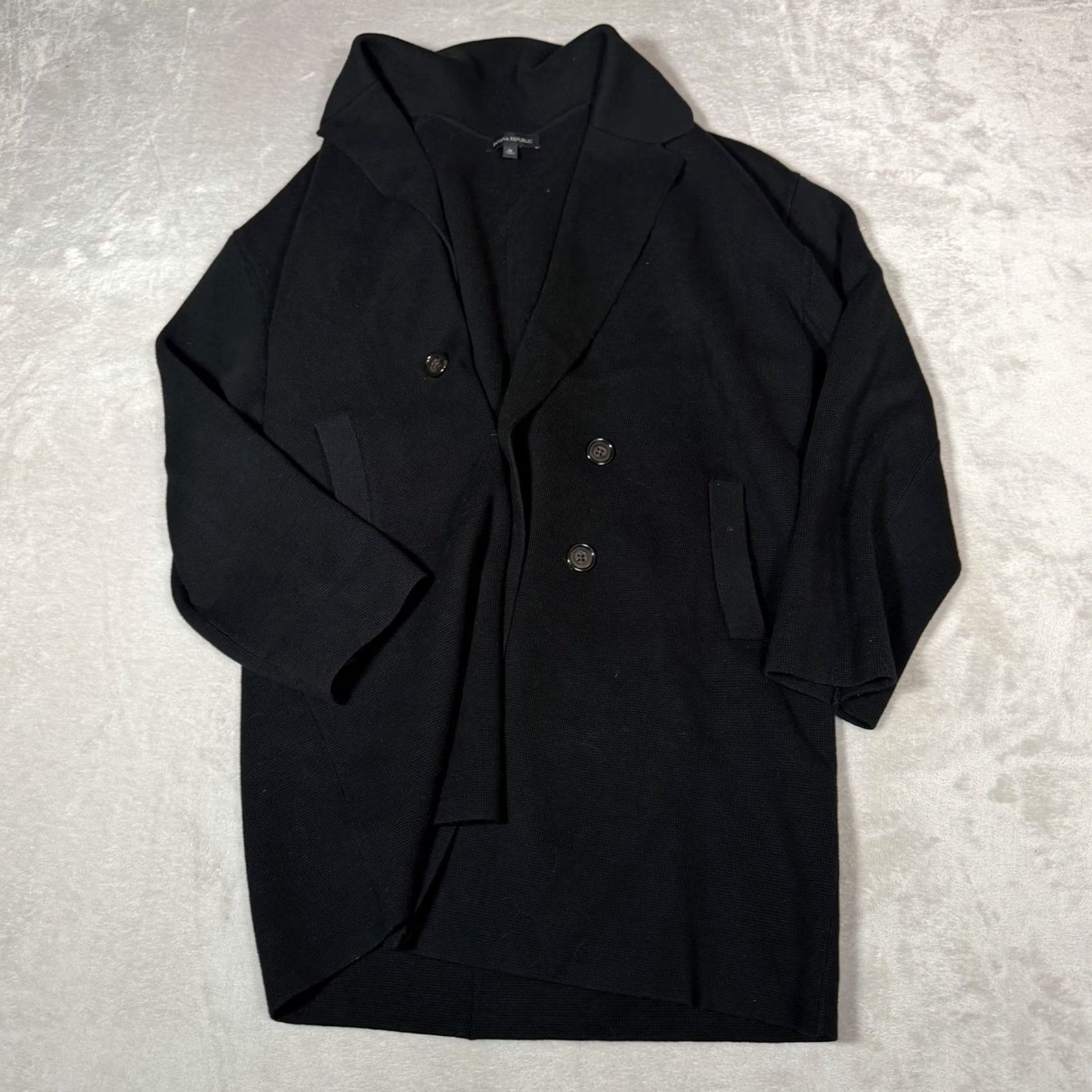 Vintage VINTAGE NAVY Banana Republic Blazer Mens M Black Double Breasted Knit Cotton Blend Blazer Pea Coat Size 40R - 2 Thumbnail