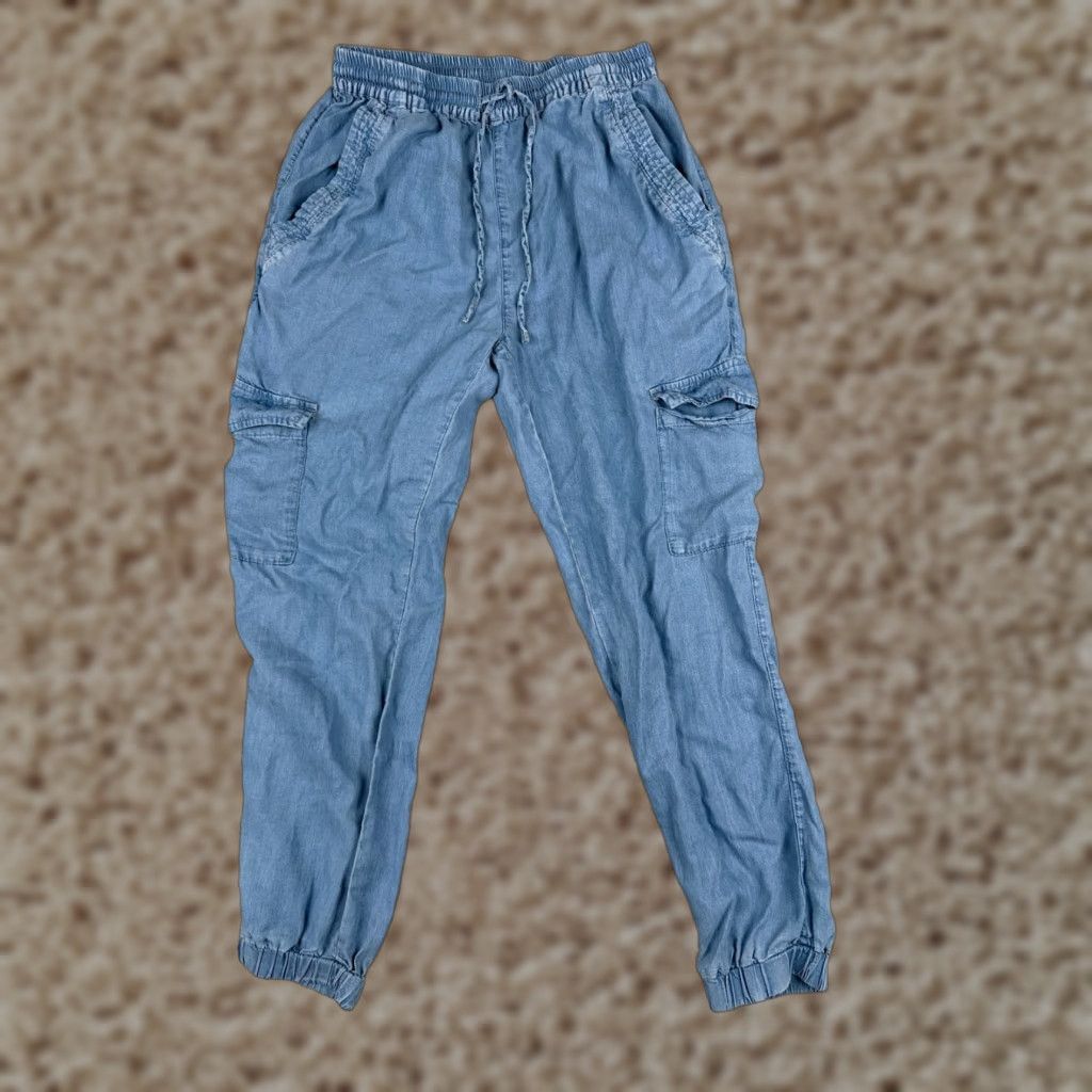 Vintage Love Tree Pants Women Small Blue Tapered Cargo Jogger Elastic Tencel 28x25 Size 28" / US 6 / IT 42 - 1 Thumbnail