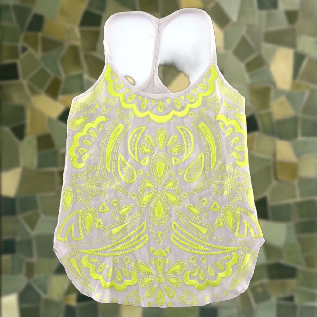 Trina Turk VINTAGE NWT Trina Turk Embroidered Tank Top Blouse T-Back Tank Small Yellow Size S / US 4 / IT 40 - 1 Thumbnail
