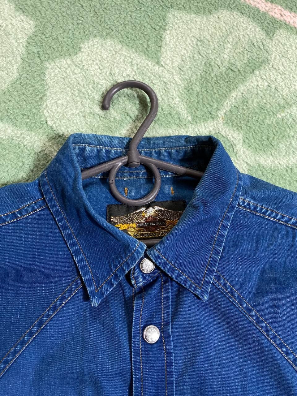 Harley Davidson × Vintage Vintage Y2K Harley Davidson Denim Skull Mechanic Shirt Size US XL / EU 56 / 4 - 3 Thumbnail
