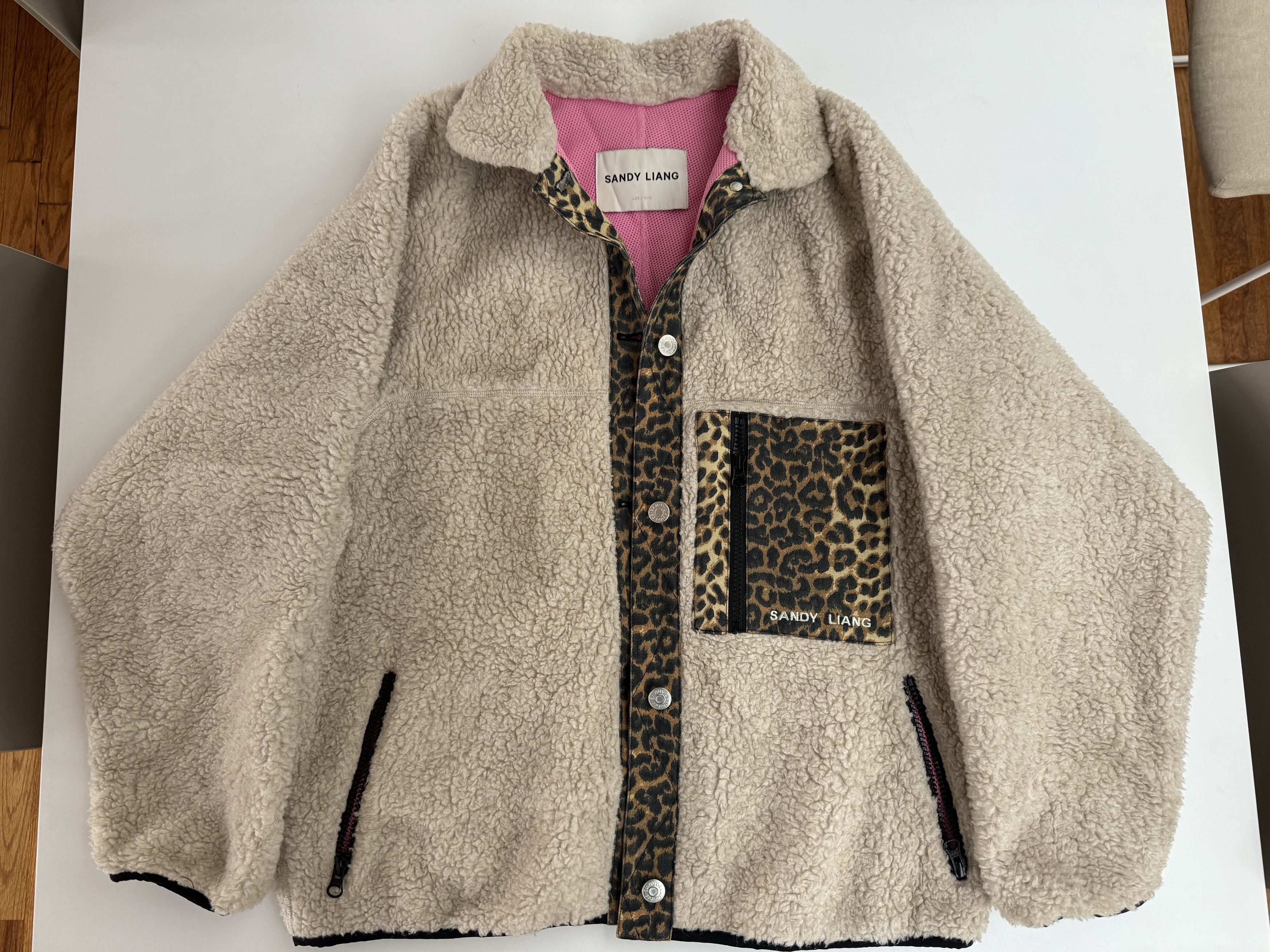 image of Ss17 Sandy Liang Leopard Checkers Fleece in Leopard Checkers Pink, Women's (Size XS)