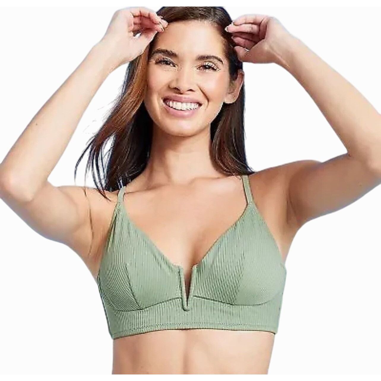 Other Shade & Shore - Women's Ribbed Longline V-Wire Bikini Top - Size ONE SIZE - 1 Thumbnail