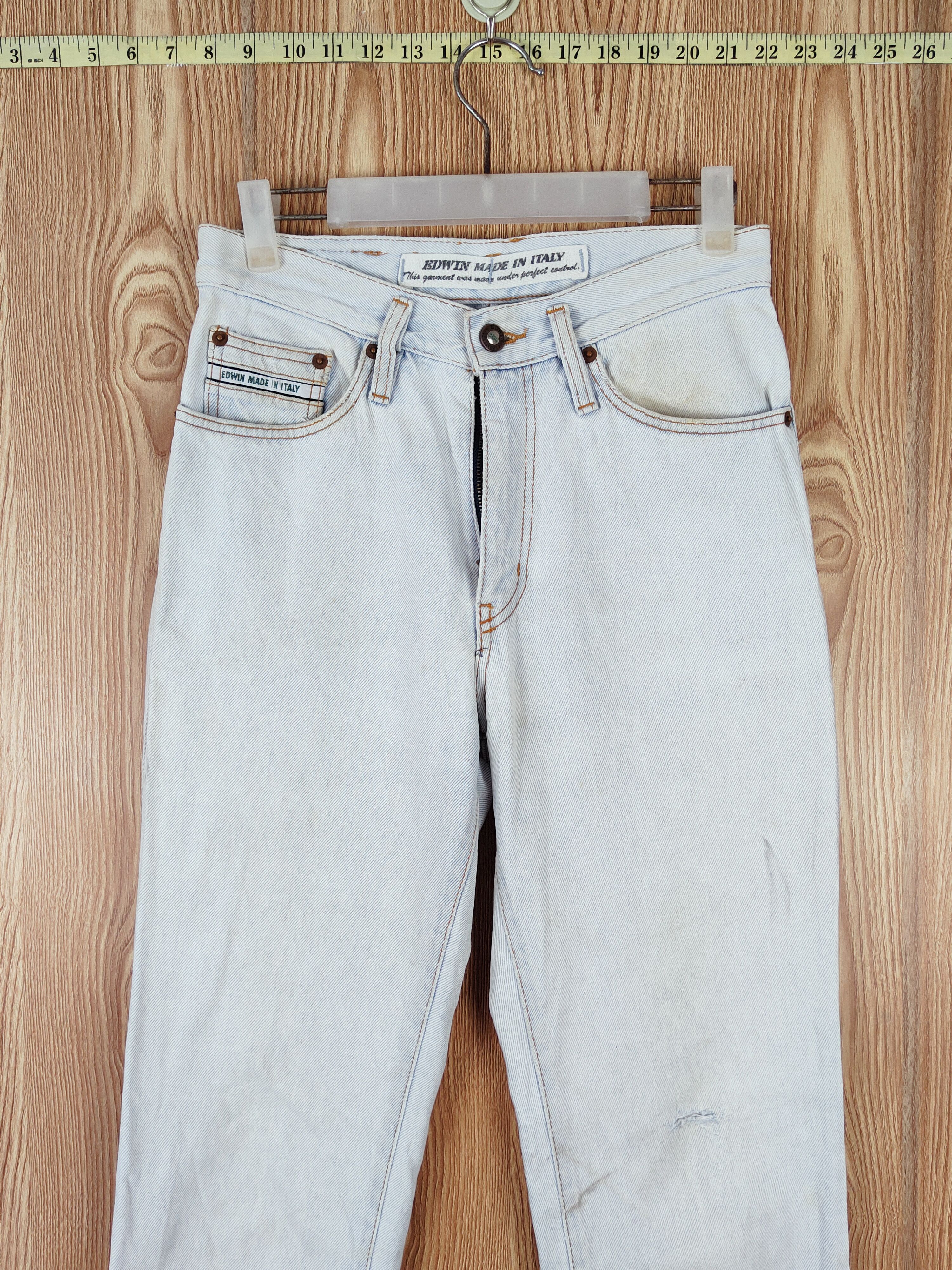 Edwin × Vintage Vintage 💥 Edwin Light Blue Distressed Ripped Jeans Size 28" / US 6 / IT 42 - 2 Thumbnail
