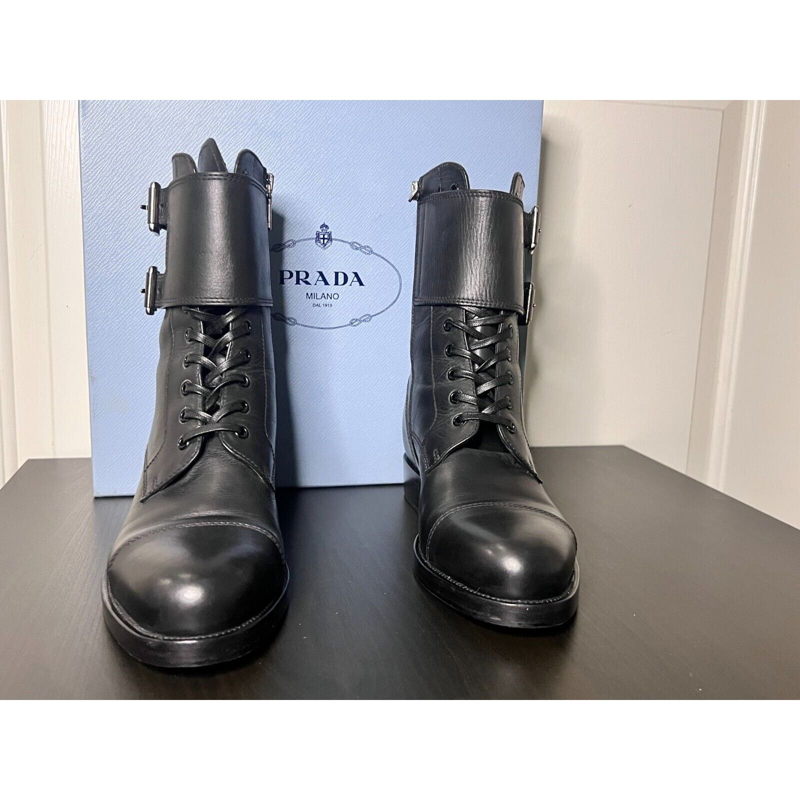 Prada Authenic Prada Calzature Donna Moto Ankle Leather Boots 39 Size US 8 / IT 38 - 1 Thumbnail