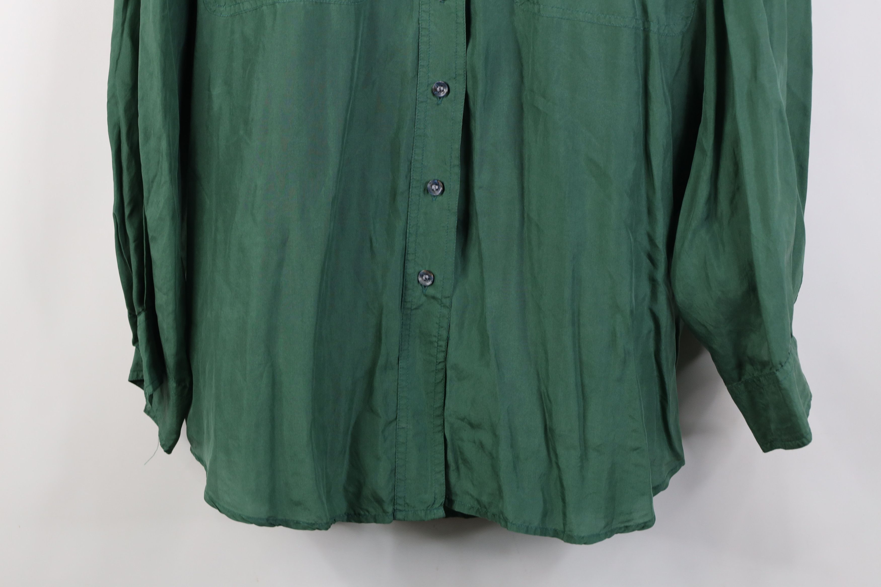 Vintage Vintage 90s Streetwear Lightweight Silk Button Shirt Green Size L / US 10 / IT 46 - 3 Thumbnail
