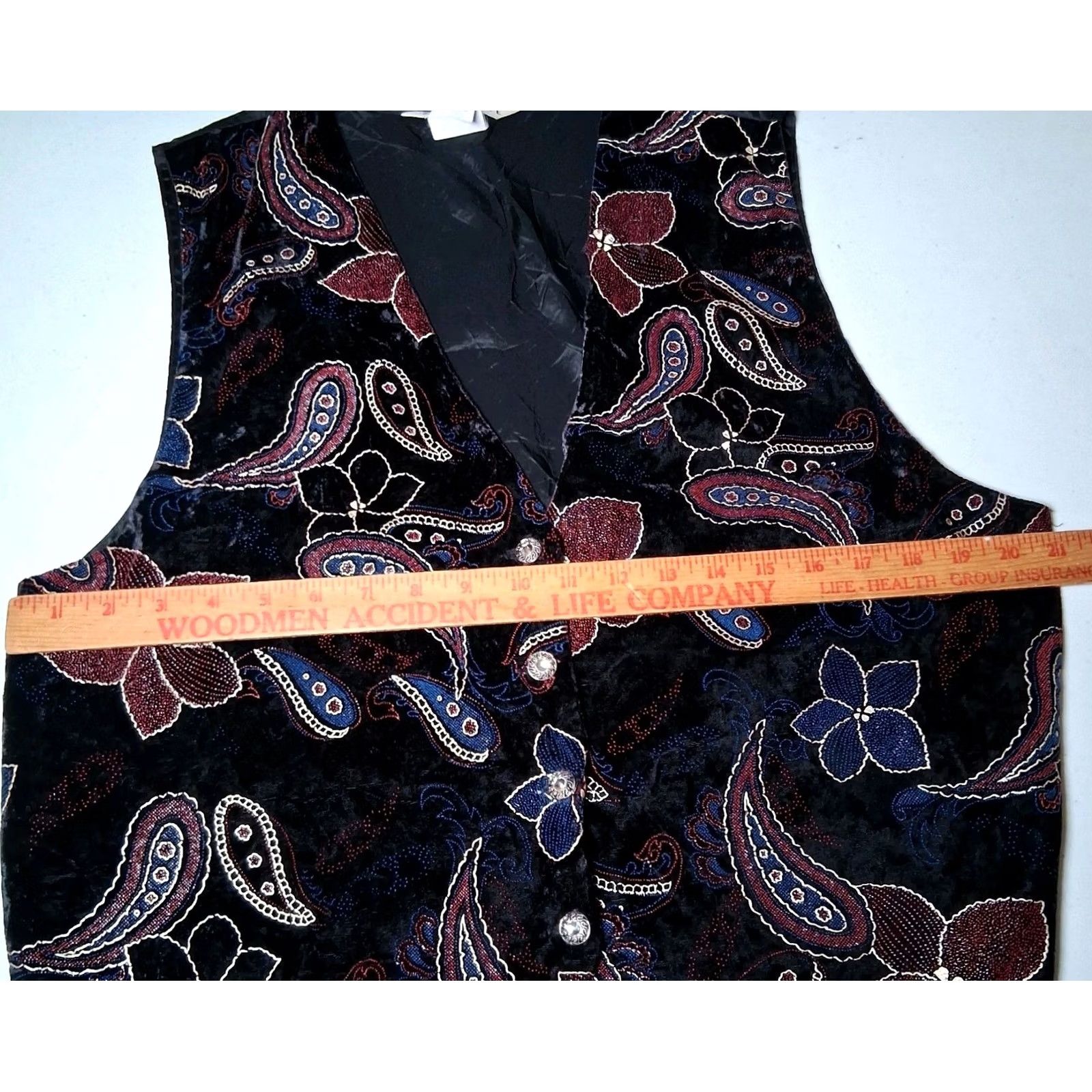 Velvet VINTAGE Melrose Vest Women's Velvet Floral Paisley Boho 1990s Large L Sleeveless Button V-Neck Black Size L / US 10 / IT 46 - 3 Thumbnail