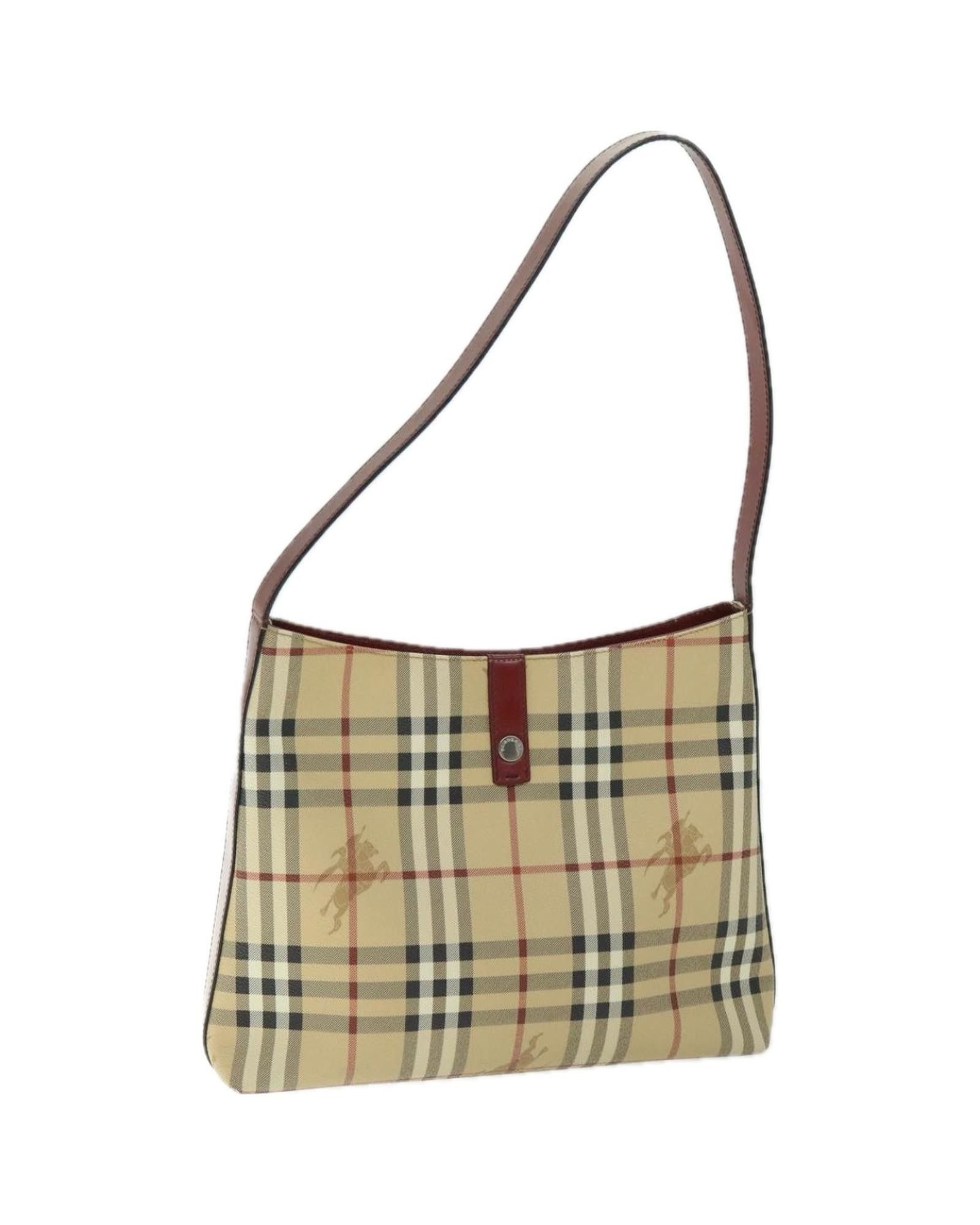 image of Beige Canvas Shoulder Bag With Iconic Check Print By Burberry, Women's