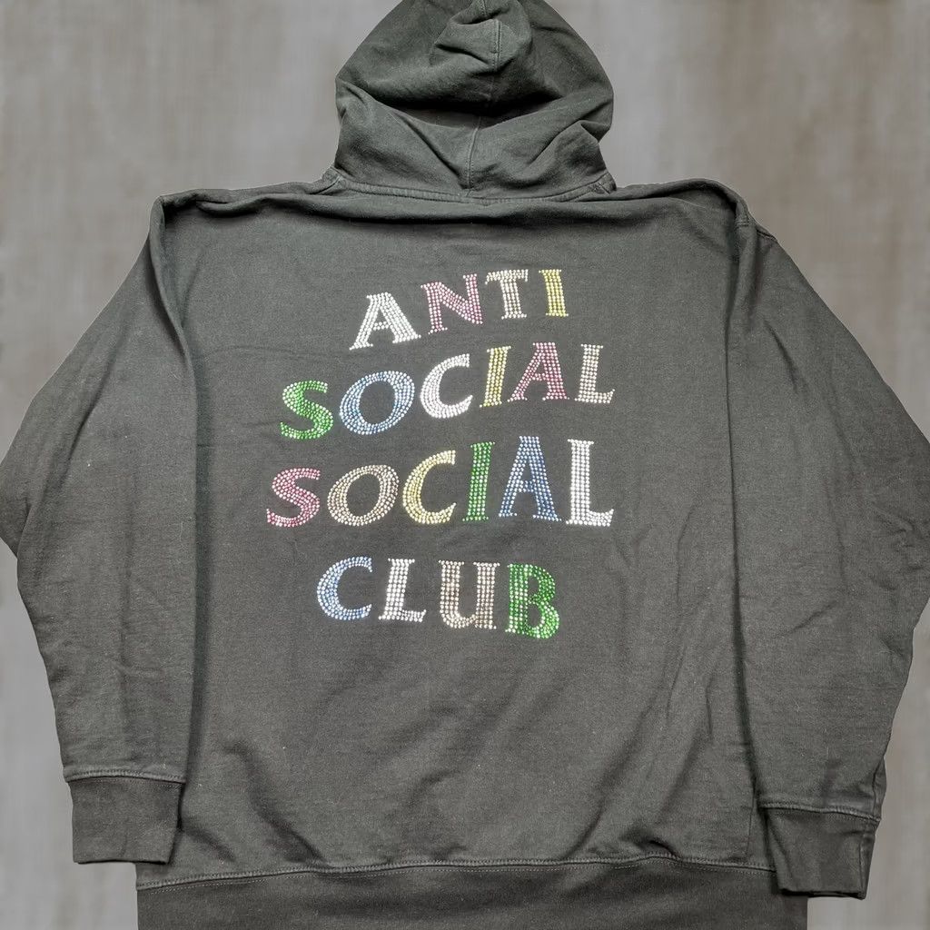 Anti Social Social Club VINTAGE Anti Social Social Club Hoodie Mens XL Black Rhinestone Logo Fleece Pullover Size US XL / EU 56 / 4 - 1 Thumbnail