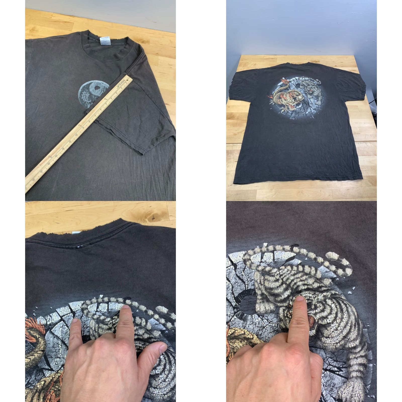 Delta VINTAGE Delta Shirt Men L Black Dragon Tiger Y2K Distressed Graphic Print Crew Neck Short Sleeve Size US L / EU 52-54 / 3 - 8 Thumbnail