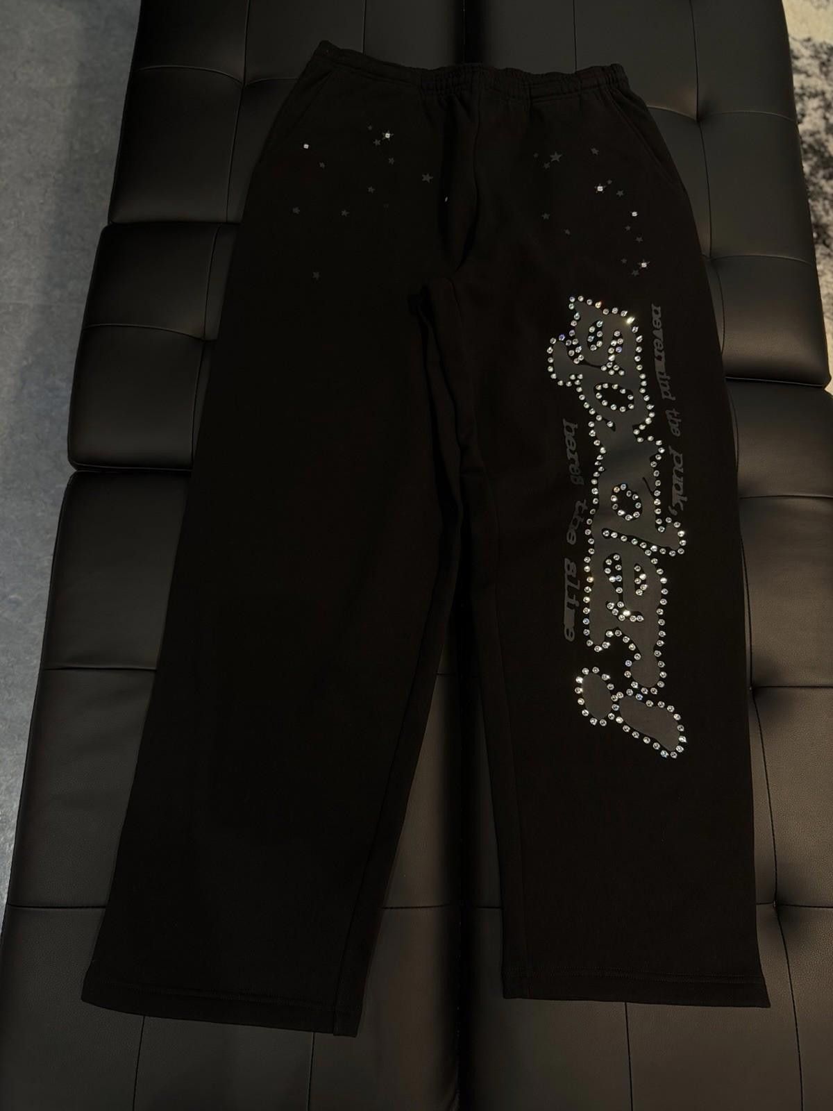 Sp5der Large Sp5der Worldwide Black VVS Stone Sweatpants Spider Size US 34 / EU 50 - 2 Thumbnail