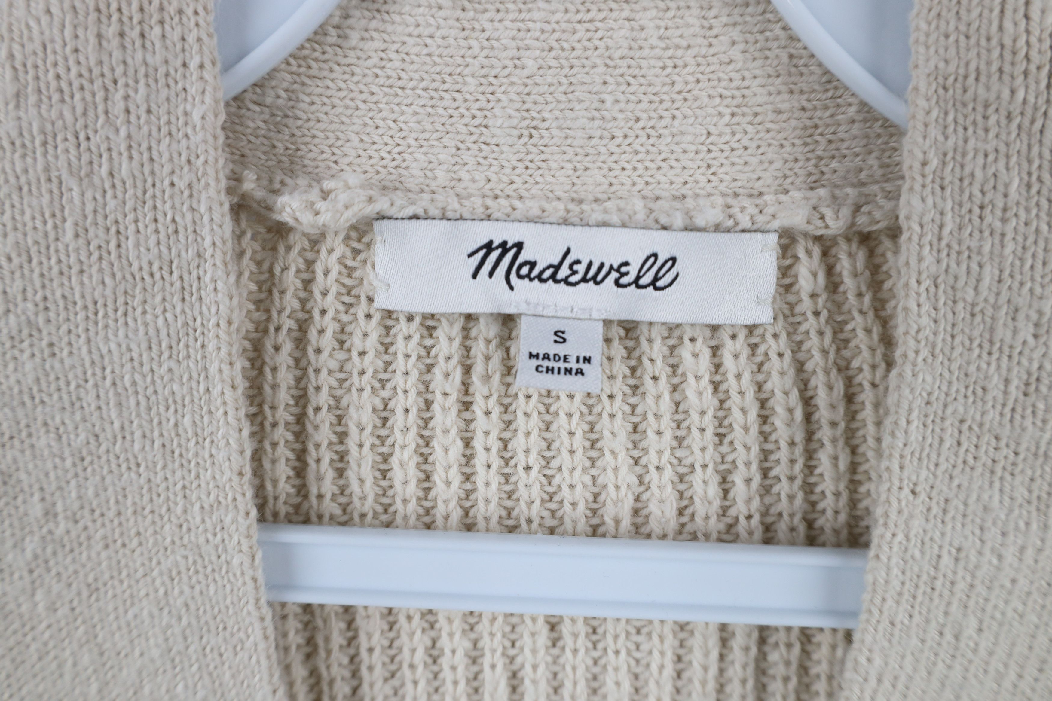 Madewell × Vintage Madewell Cotton Ribbed Knit Lovell Cardigan Sweater Beige Size M / US 6-8 / IT 42-44 - 7 Thumbnail