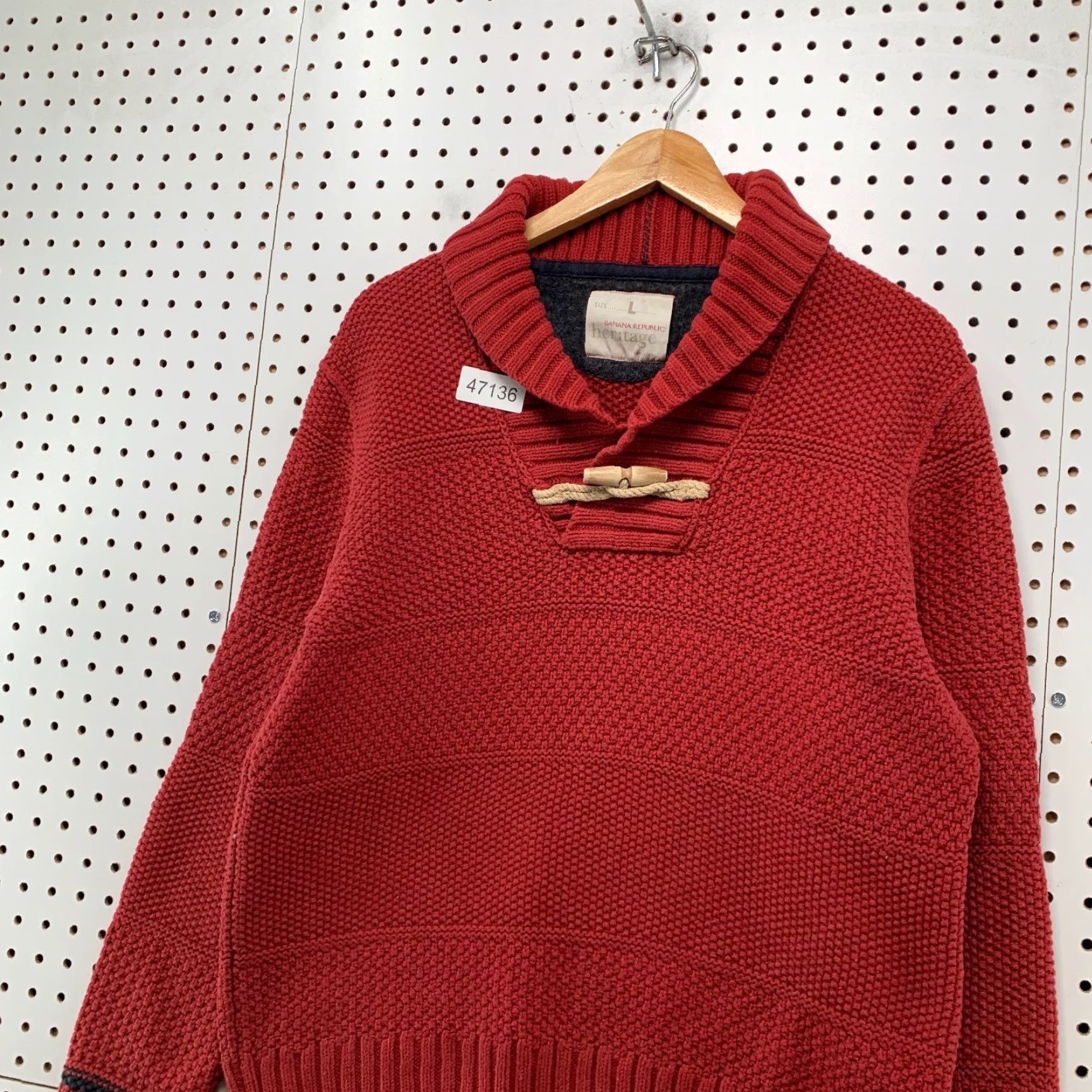 Banana Republic VINTAGE Banana Republic Heritage Sweater Mens Large Red Duffle Toggle Heavyweight Cowl Knit Pullover Warm Winter Fashion Mens Size US L / EU 52-54 / 3 - 6 Thumbnail