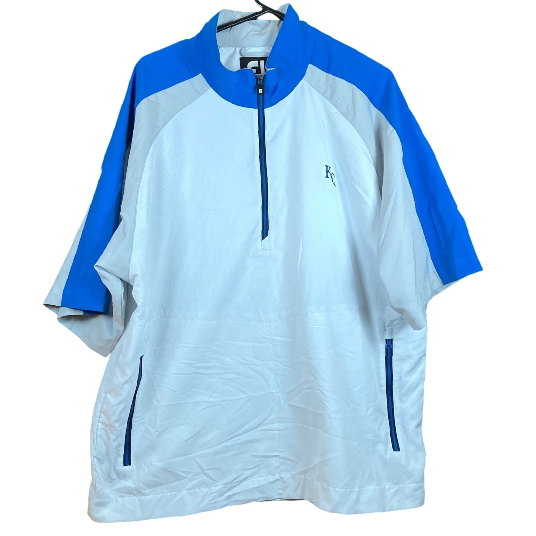 Footjoy FootJoy FJ Mens Jacket Gray Blue Windbreaker 1/4 Zip Short Sleeve Large Mid-Length Zip Coat Winter Spring Fall Mens Size US 33 - 2 Thumbnail