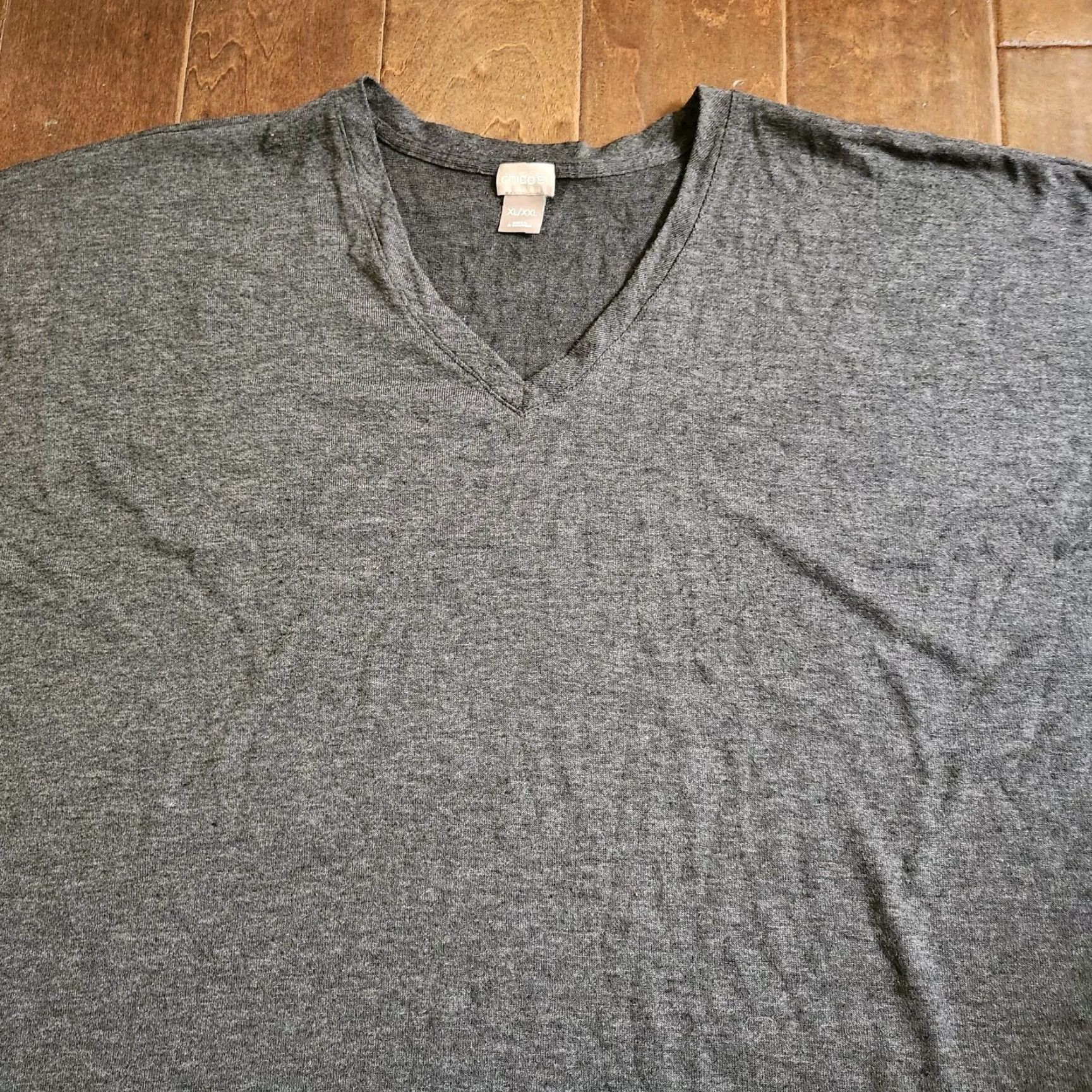 Vintage Chico's Women's Gray Heathered V-Neck Shirt - 2XL Plus Regular Short Sleeve Pullover T-Shirt, Gray, Polyester Rayon Spandex, Machine Washable Size XXL / US 16-18 / IT 52-54 - 5 Thumbnail