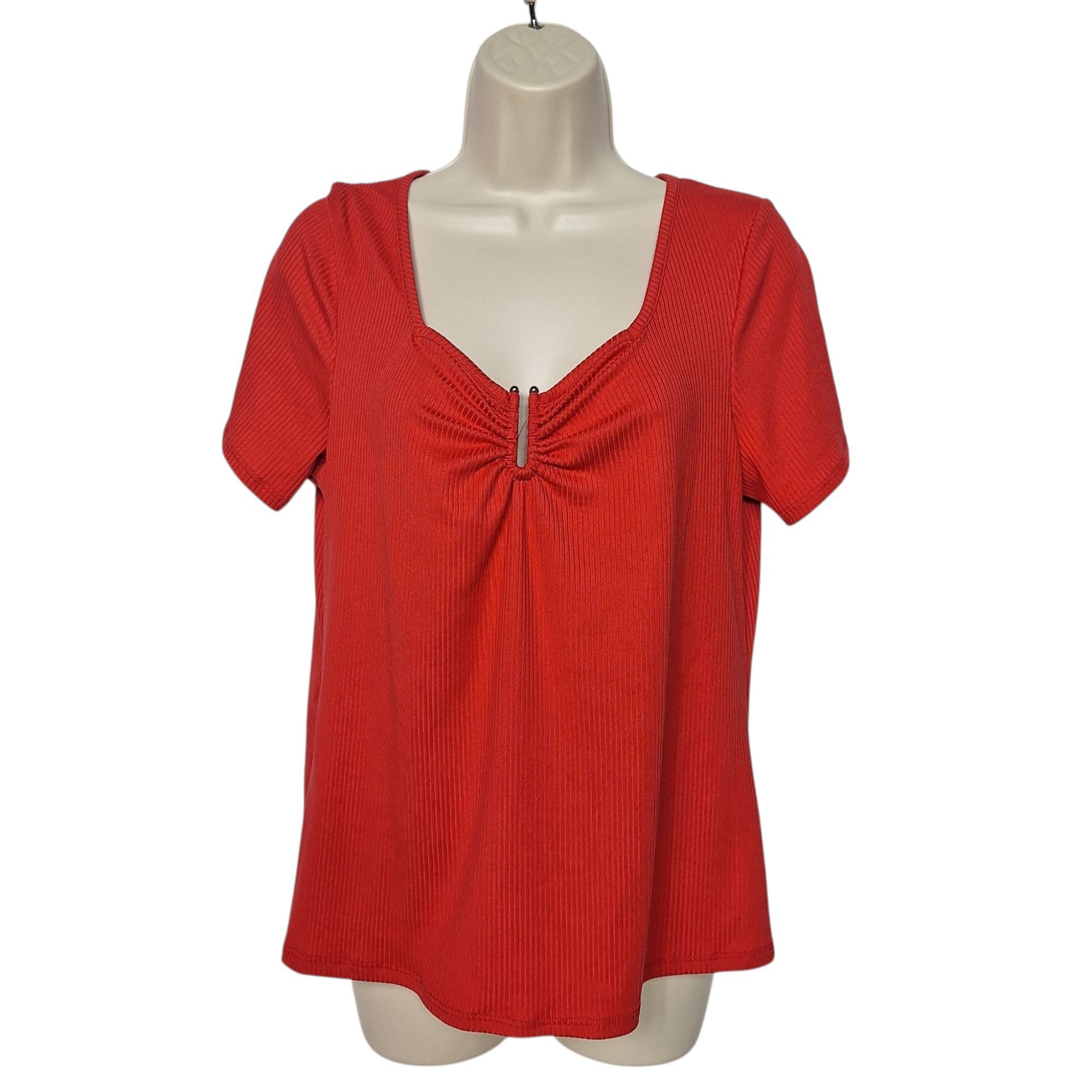 Other Sugar Coded Red Ribbed Short Sleeve Ruched Keyhole Top Plus Size XL / US 12-14 / IT 48-50 - 2 Thumbnail