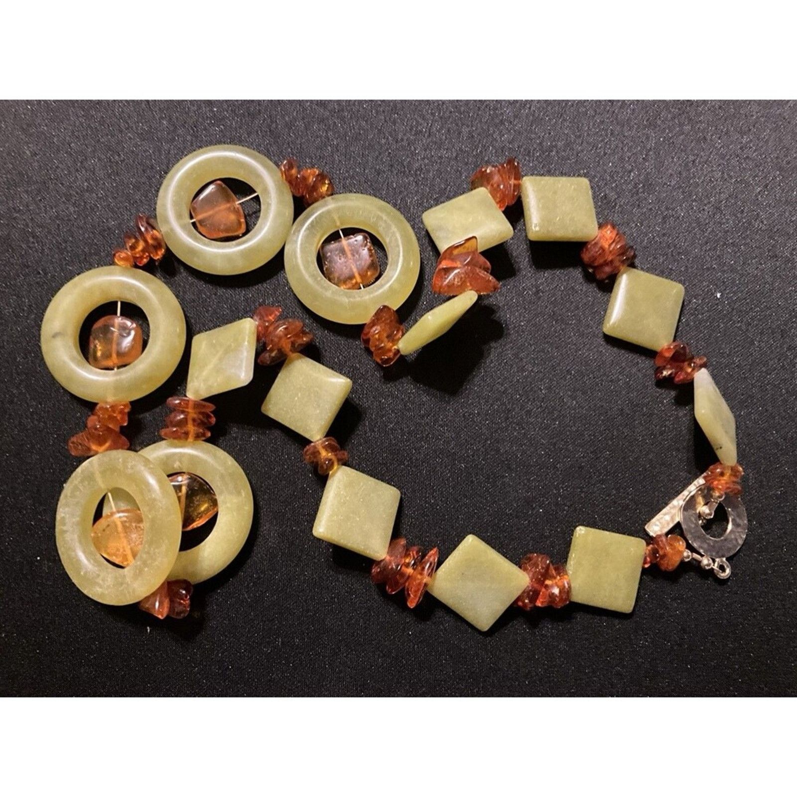 Other 925 Gold Over Silver Nephrite & Amber Necklace & Earrings Size ONE SIZE - 2 Thumbnail