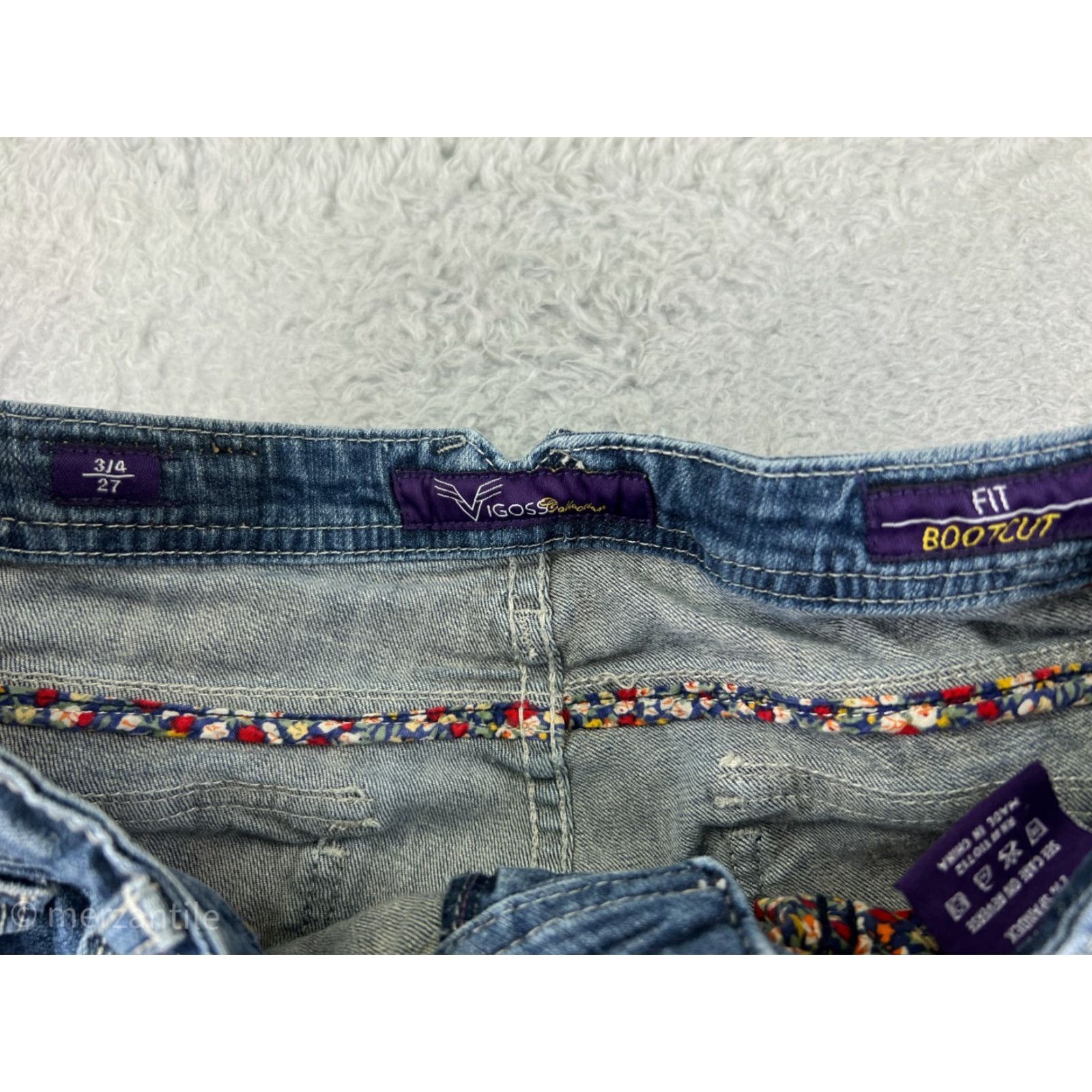 Vintage VIGOSS Denim Jeans Women 27 Blue Distressed Rhinestone Embellished 5-Pocket Straight Boot Cut Pants Size 27" / US 4 / IT 40 - 4 Thumbnail