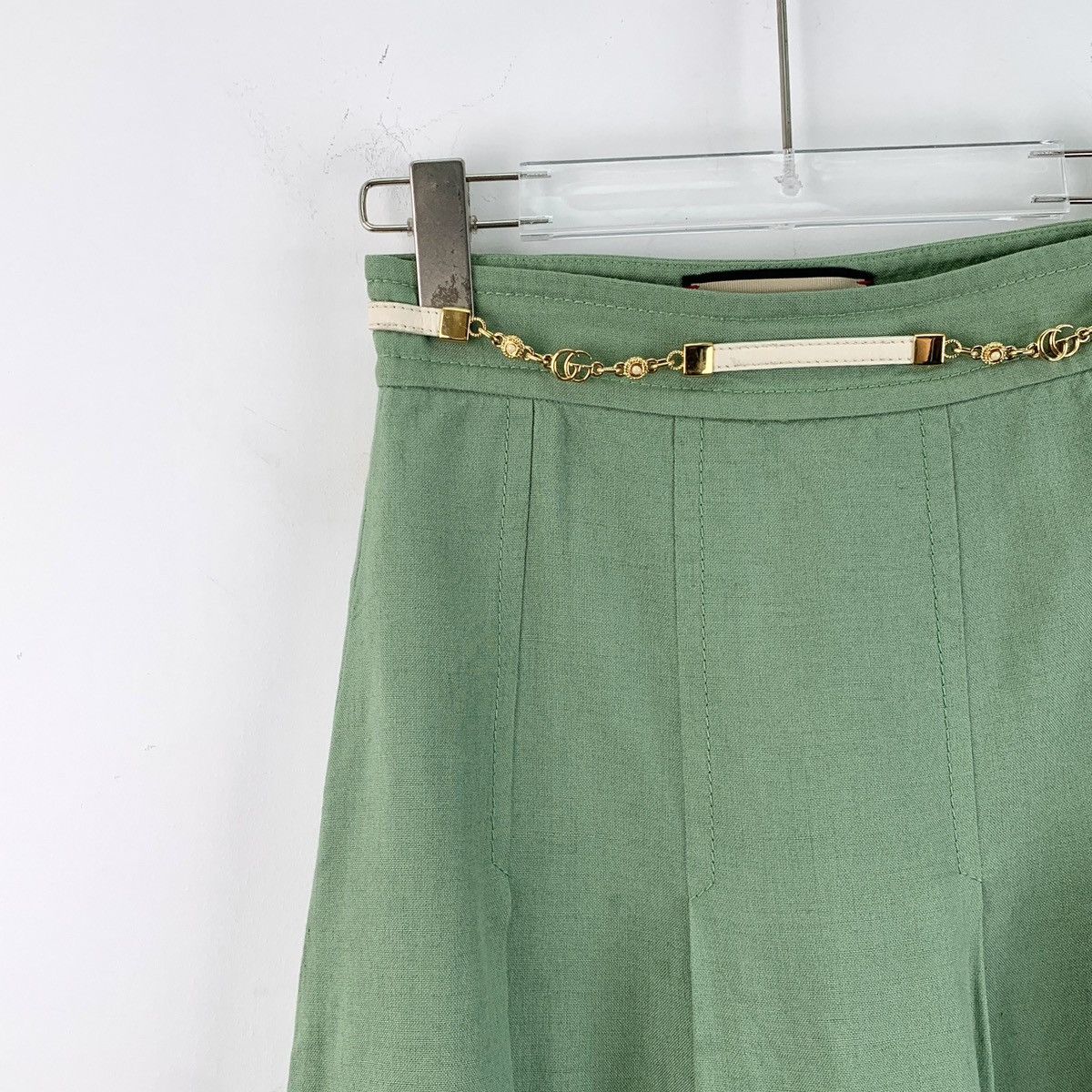Gucci Gucci Light Green Belt Buckle Linen Casual Pleated Dress Size 25" / US 0 / IT 36 - 3 Thumbnail