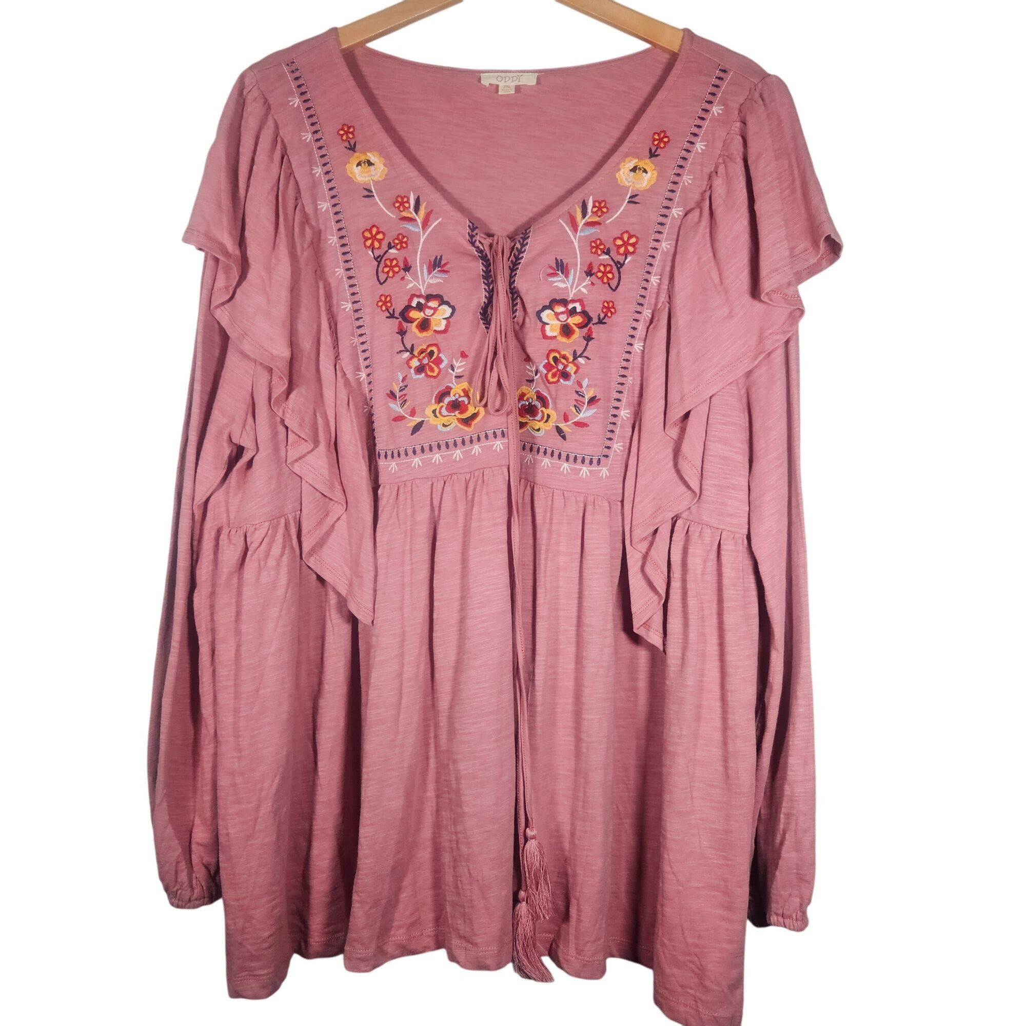 Other ODDY Mauve Woman’s Embroidered Peasant Ruffle Boho Top 3XL C Size 3XL / US 20-22 - 2 Thumbnail