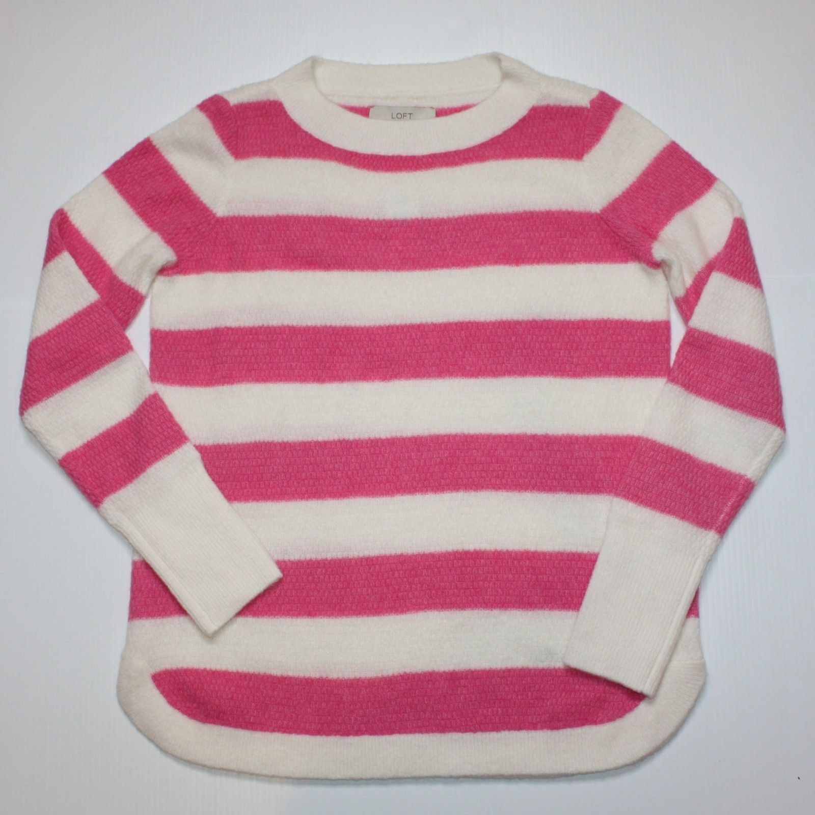 Loft Pink & Cream Stripe Textured Shirttail Sweater NWT $64.50 Size M / US 6-8 / IT 42-44 - 2 Thumbnail