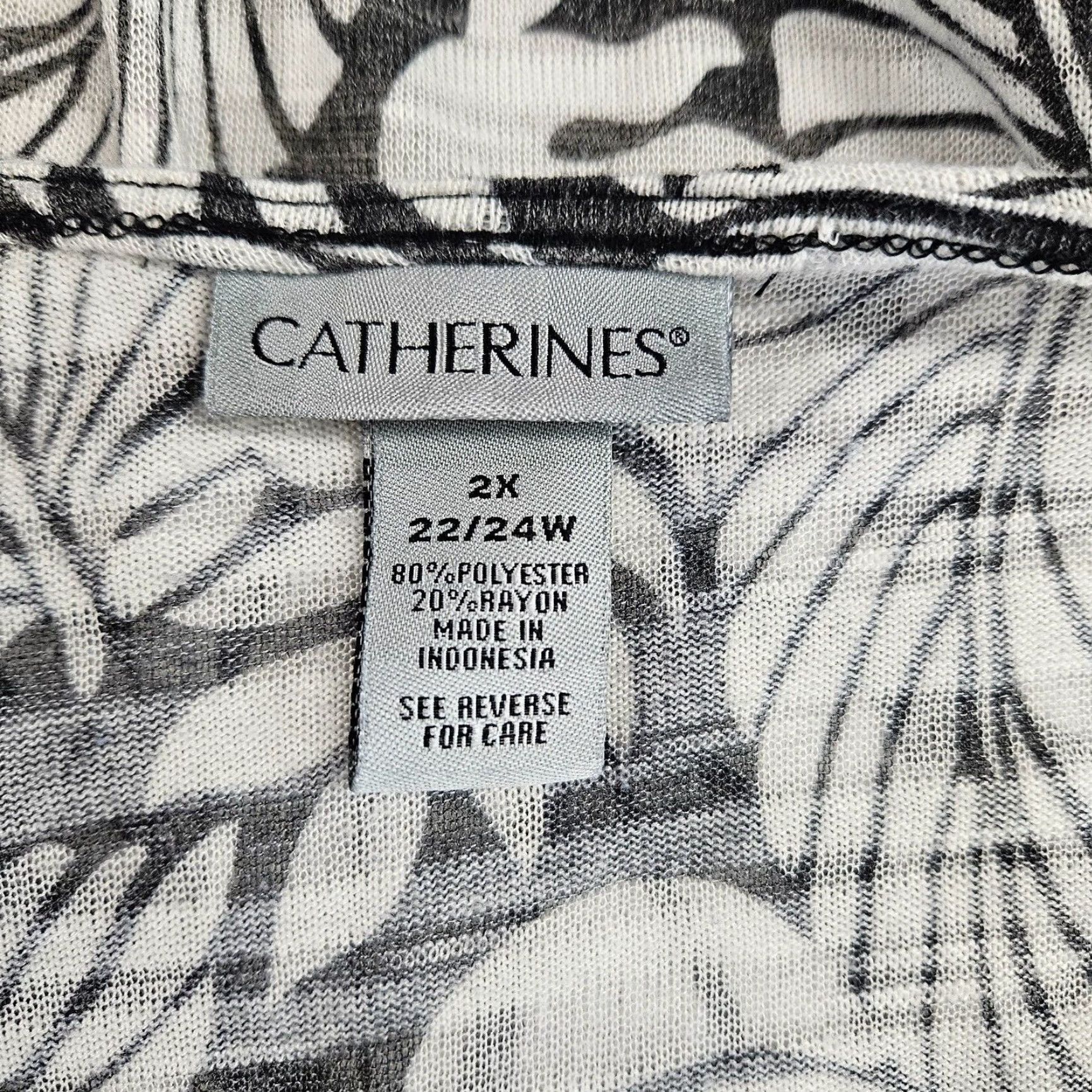 Vintage Catherines Cardigan Womens 2X Gray White Leaf Print 3/4 Sleeve Open Front Knit Polyester Sweater Size XXL / US 16-18 / IT 52-54 - 5 Thumbnail