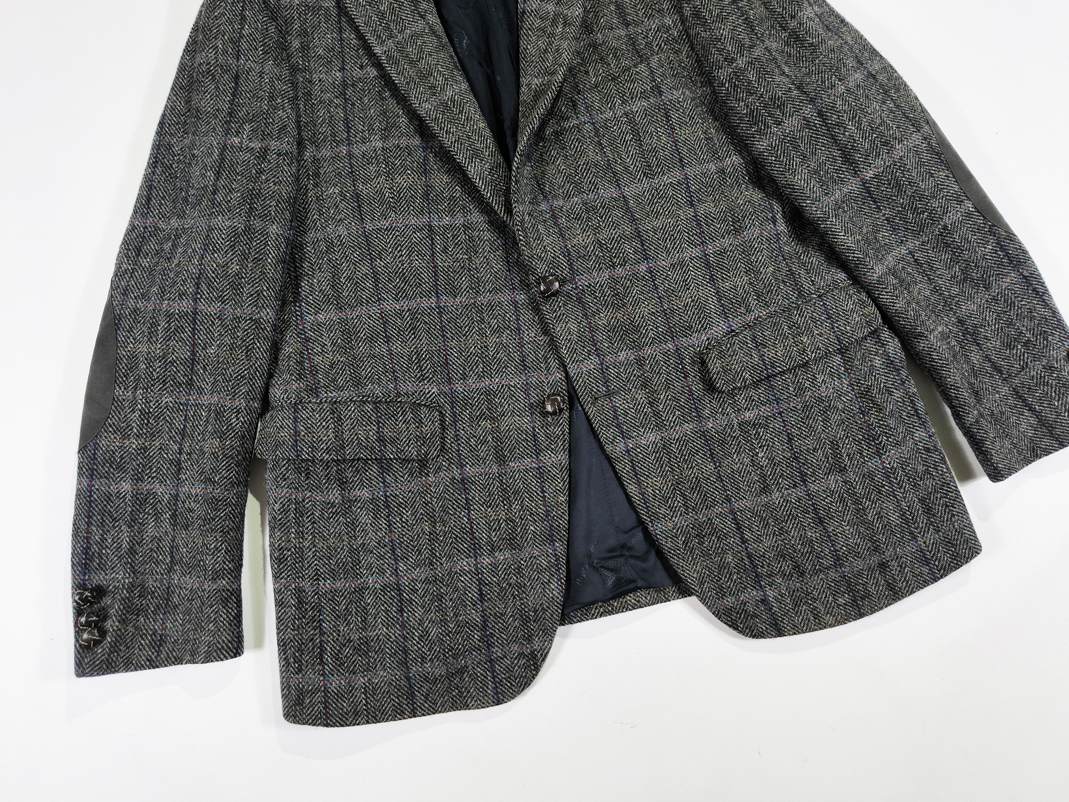 Harris Tweed Barutti Harris Tweed Elbow Patches Herringbone Wool Blazer Size 44R - 3 Thumbnail
