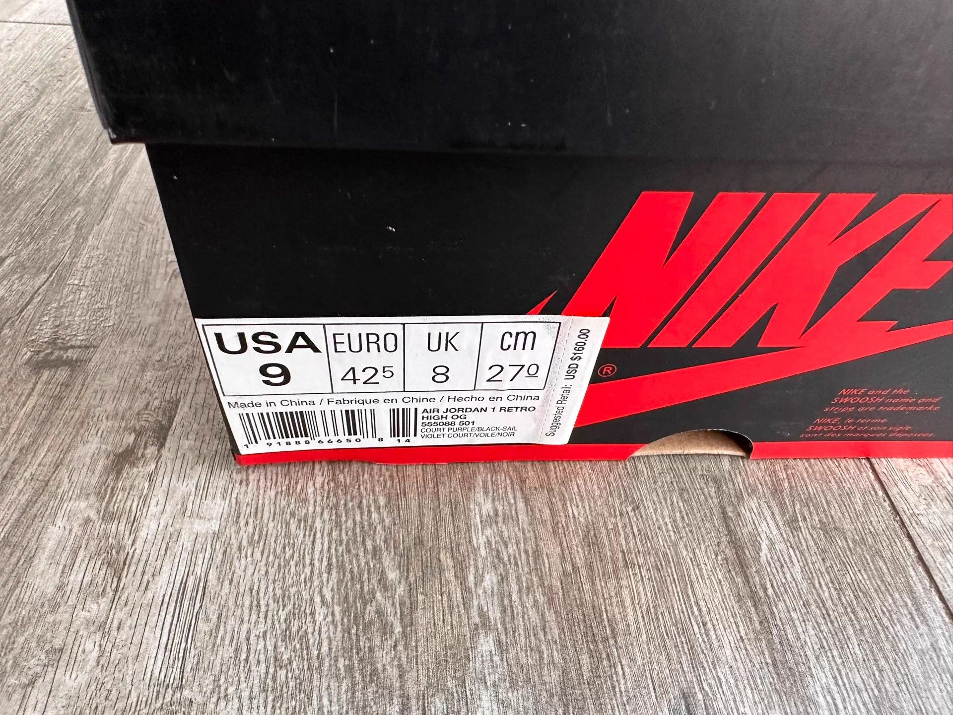 Nike Jordan 1 High Court Purple Black Purple Toe 42.5 Size US 9.5 / EU 42-43 - 6 Thumbnail