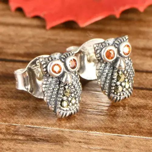 Sterling Silver 925 Sterling Silver gem Owl Earrings Size 28 - 1 Thumbnail