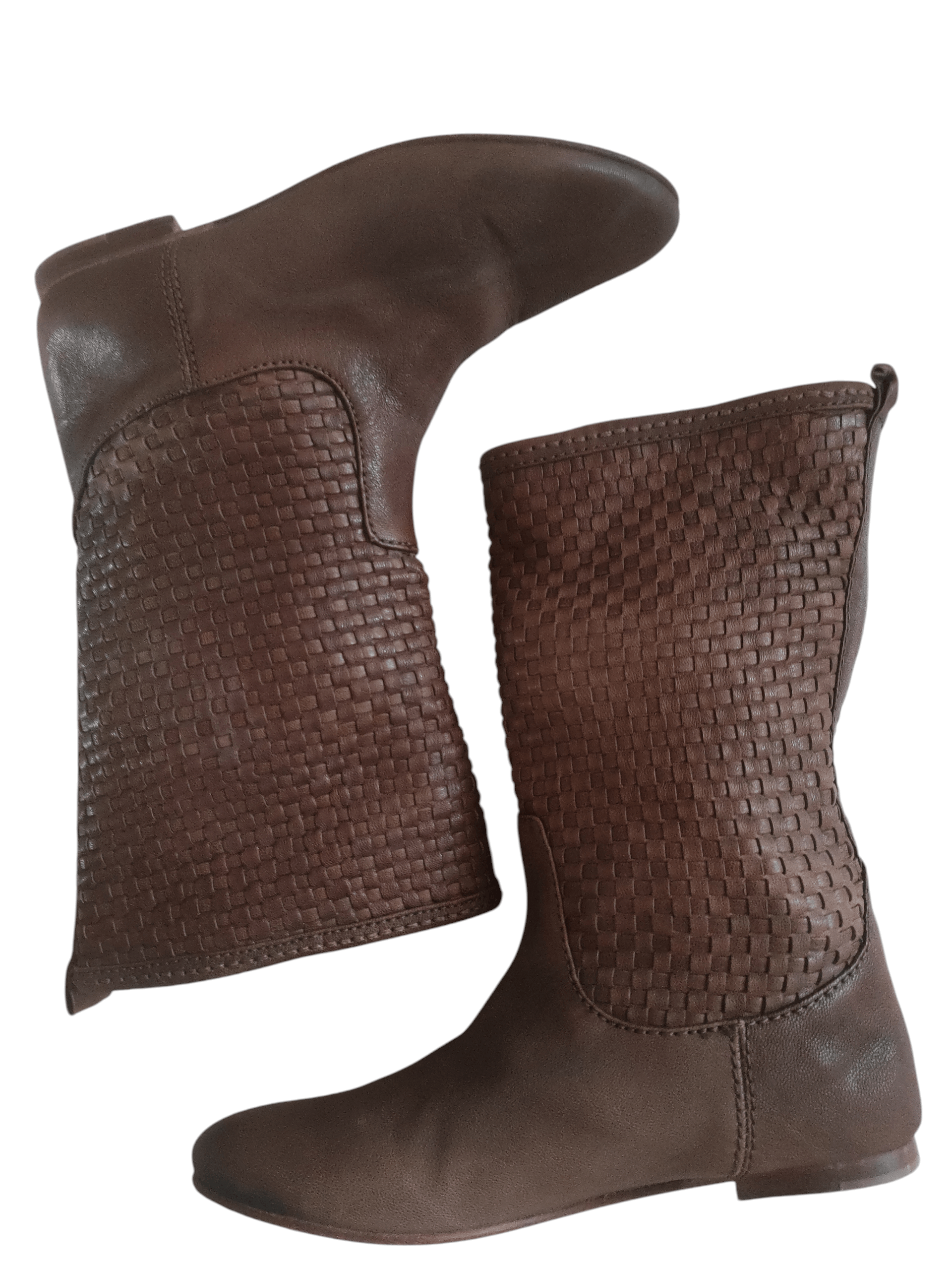 Massimo Dutti Massimo Dutti Brown Woven Leather Mid-calf Boots Size US 8 / IT 38 - 2 Thumbnail