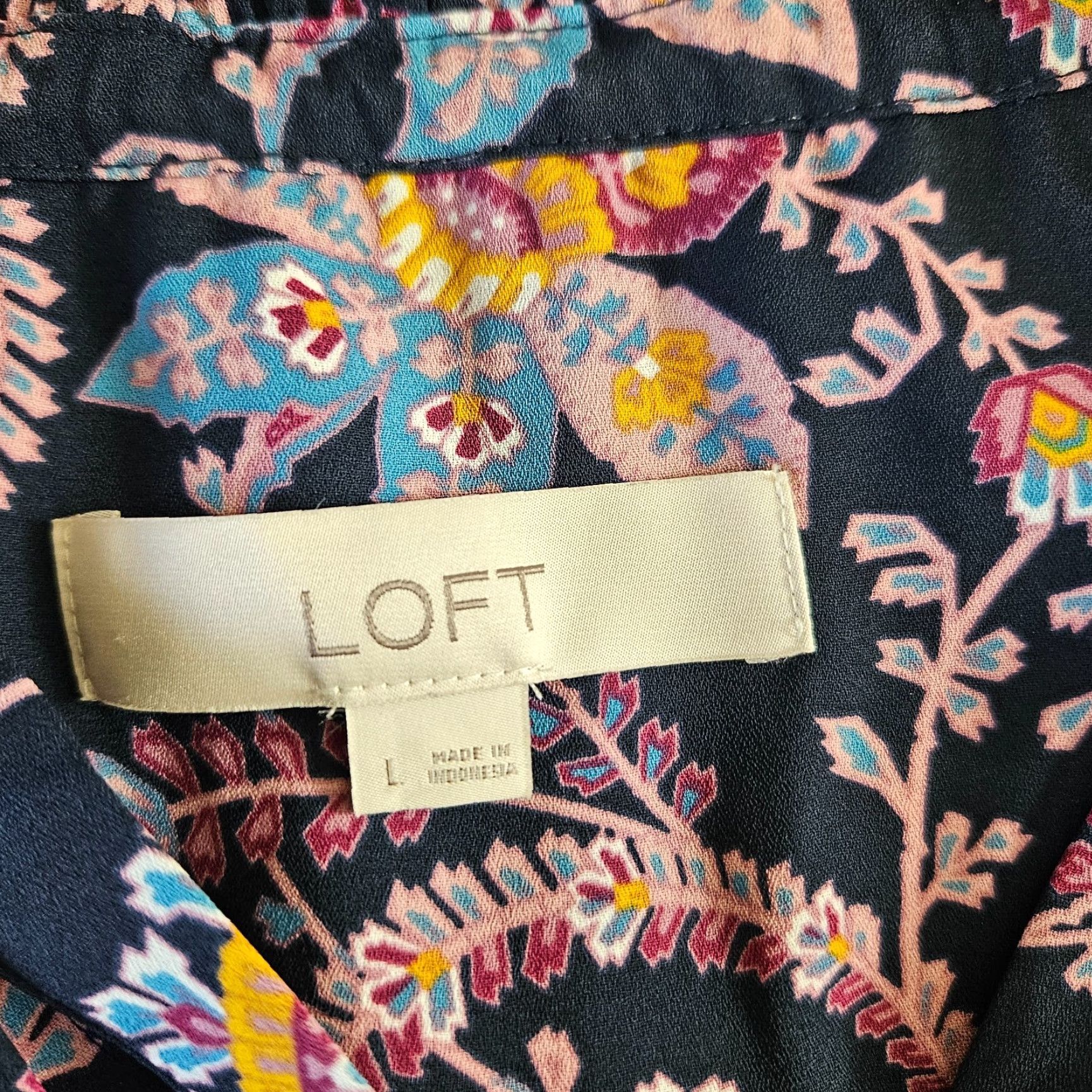 Loft LOFT Ann Taylor Womens Top Sz Large Blue Purple Floral Long Sleeve Size L / US 10 / IT 46 - 5 Thumbnail