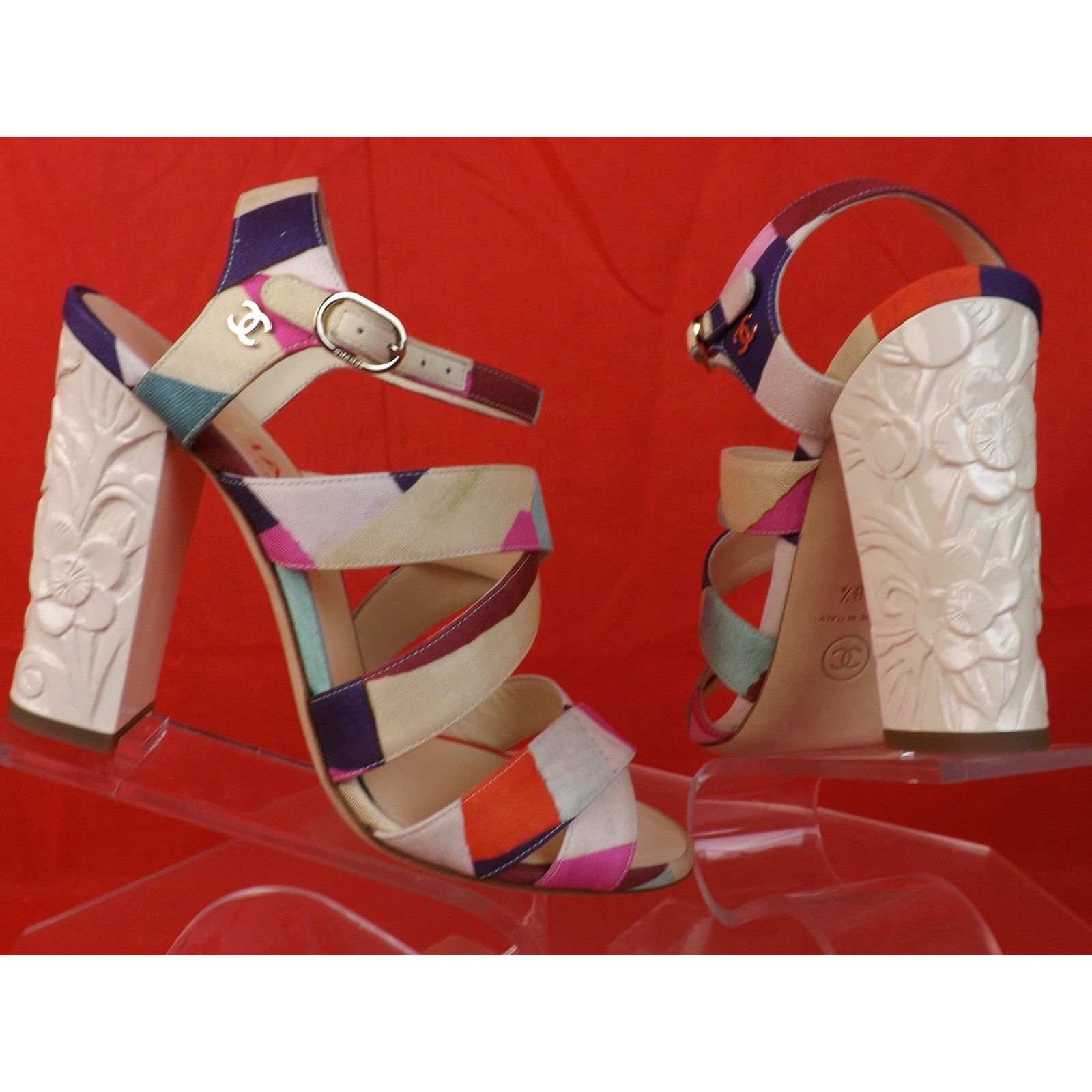 Chanel CHANEL MULTICOLOR CANVAS CC LOGO FLOWERS SANDALS PUMPS 38 Size US 8 / IT 38 - 5 Thumbnail