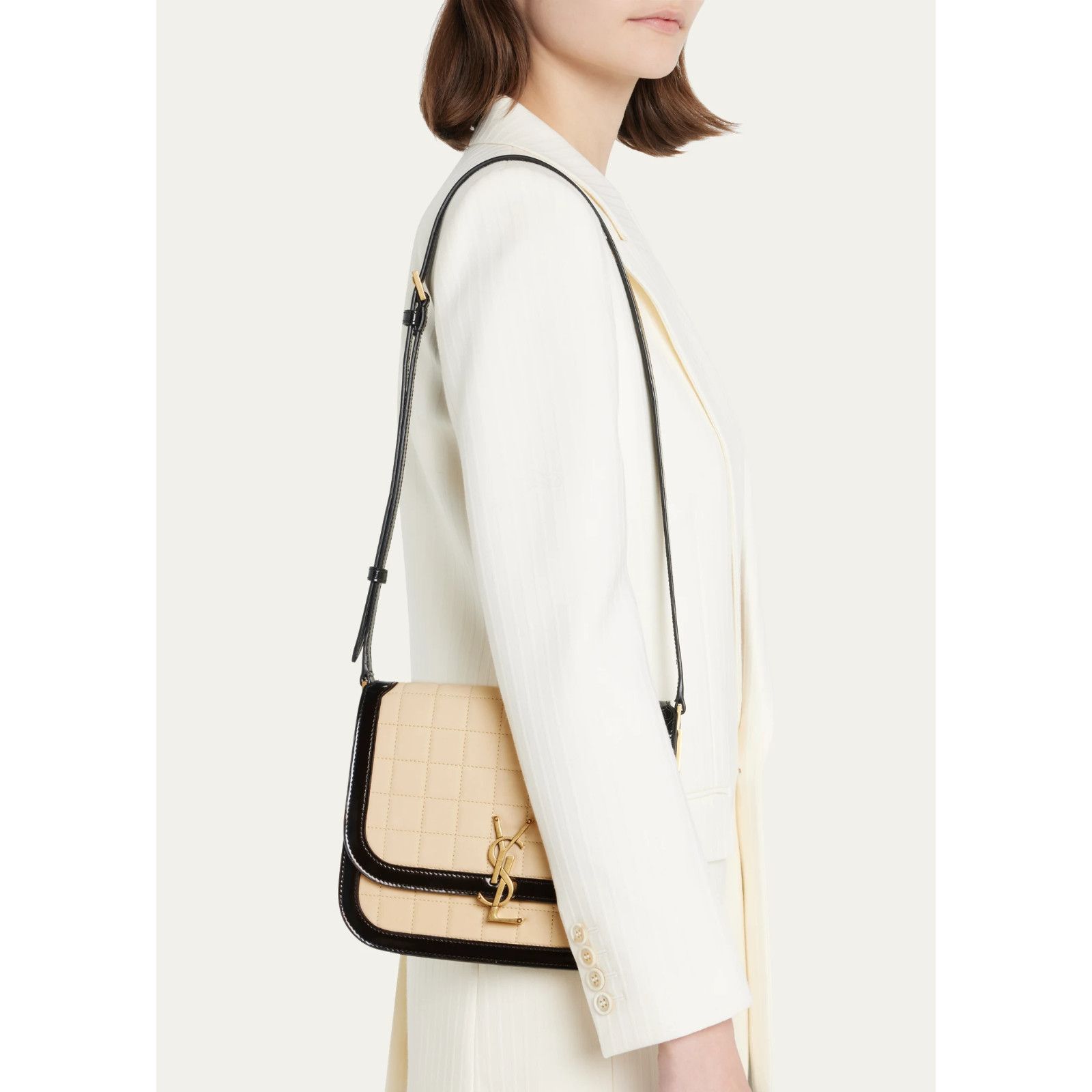 Yves Saint Laurent Saint Laurent Beige Suede Quilted Black Shoulder Bag Size ONE SIZE - 3 Thumbnail