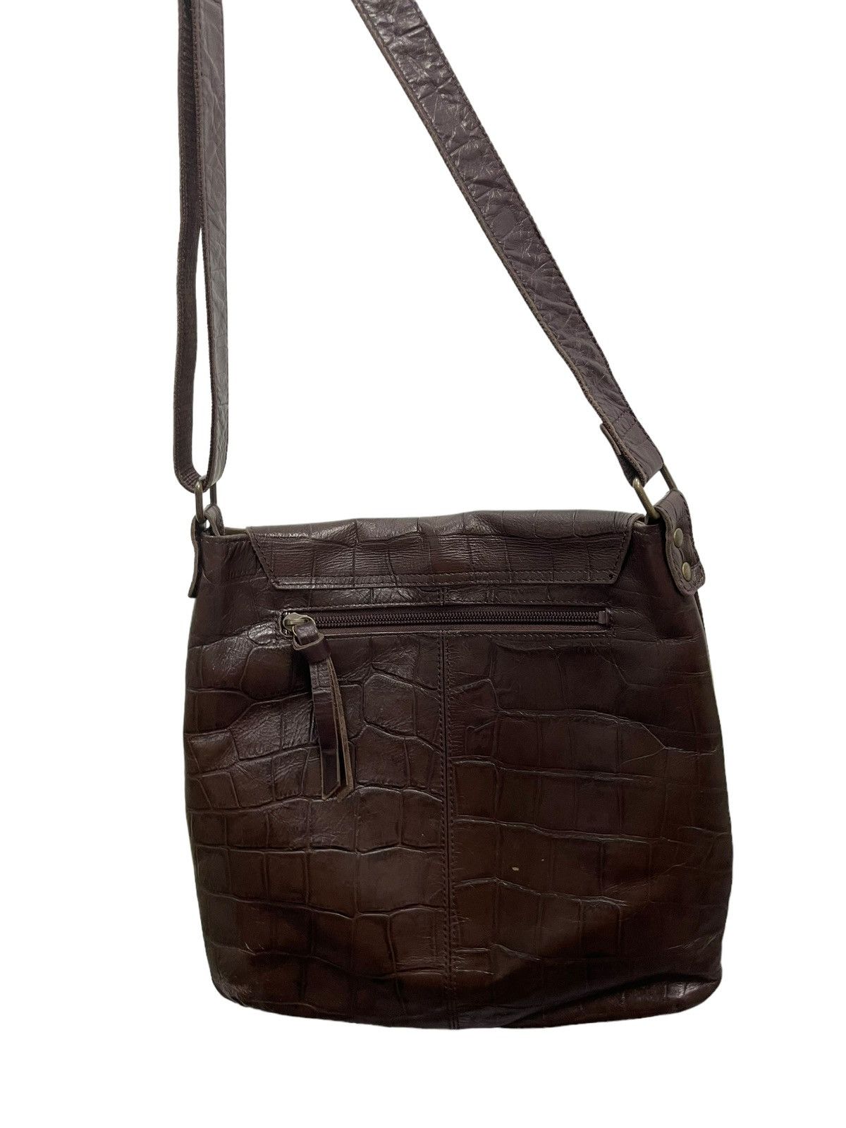Genuine Leather Crocodile Embossed Full Leather Tumugu Cross Body Bag 3🟩 Size ONE SIZE - 3 Thumbnail