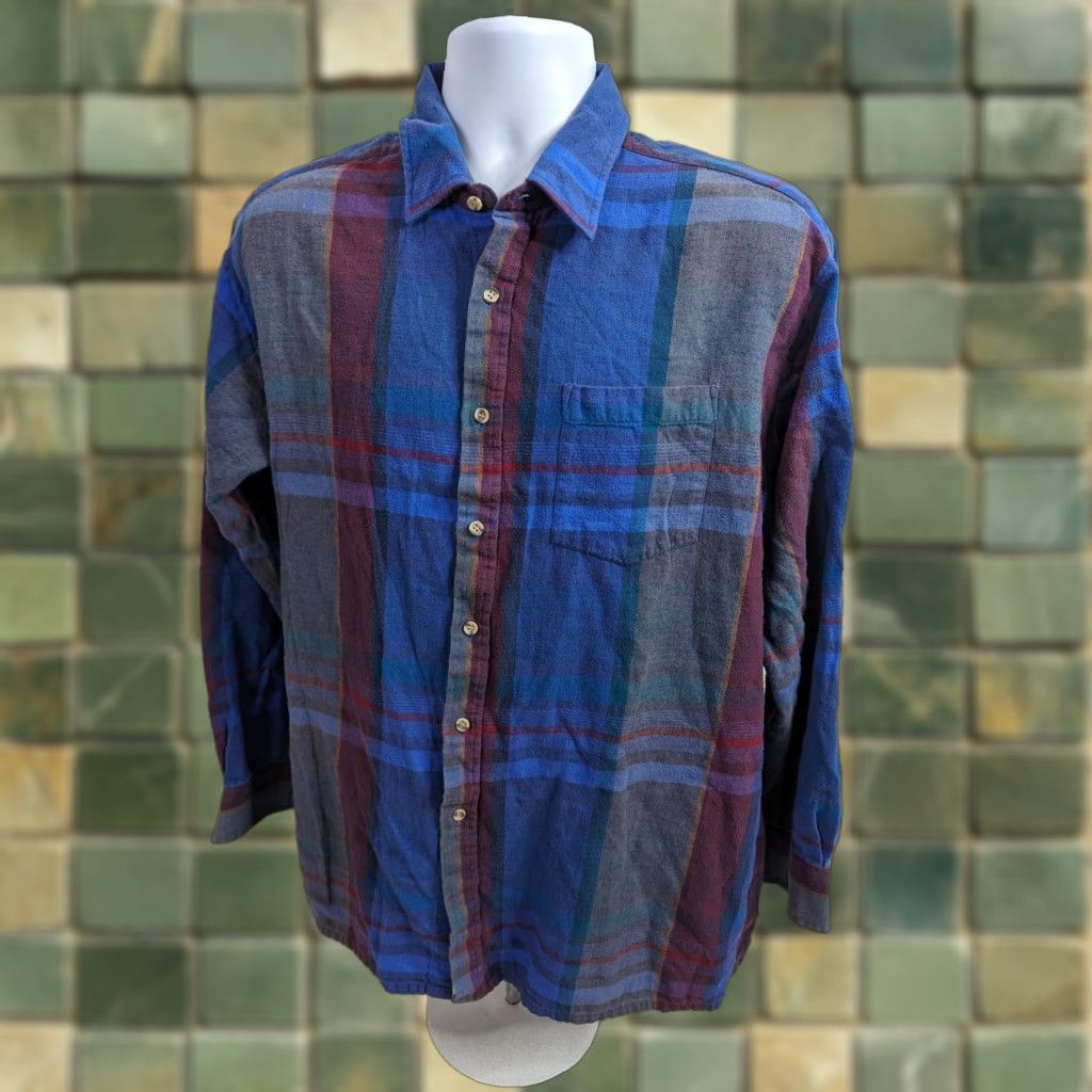 Vintage VINTAGE Plaid Flannel Shirt Long Sleeve Mens XL Blue Purple T4F Size US XL / EU 56 / 4 - 1 Thumbnail