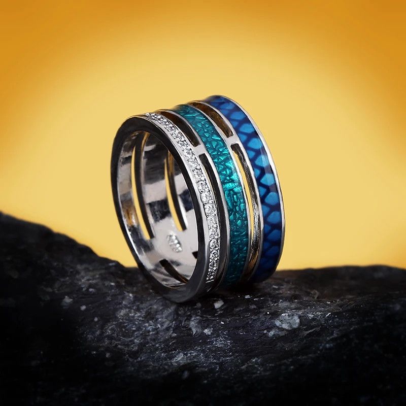 Jewelry Creative Three-layer Blue Zircon Geometric Ring Size ONE SIZE - 4 Thumbnail