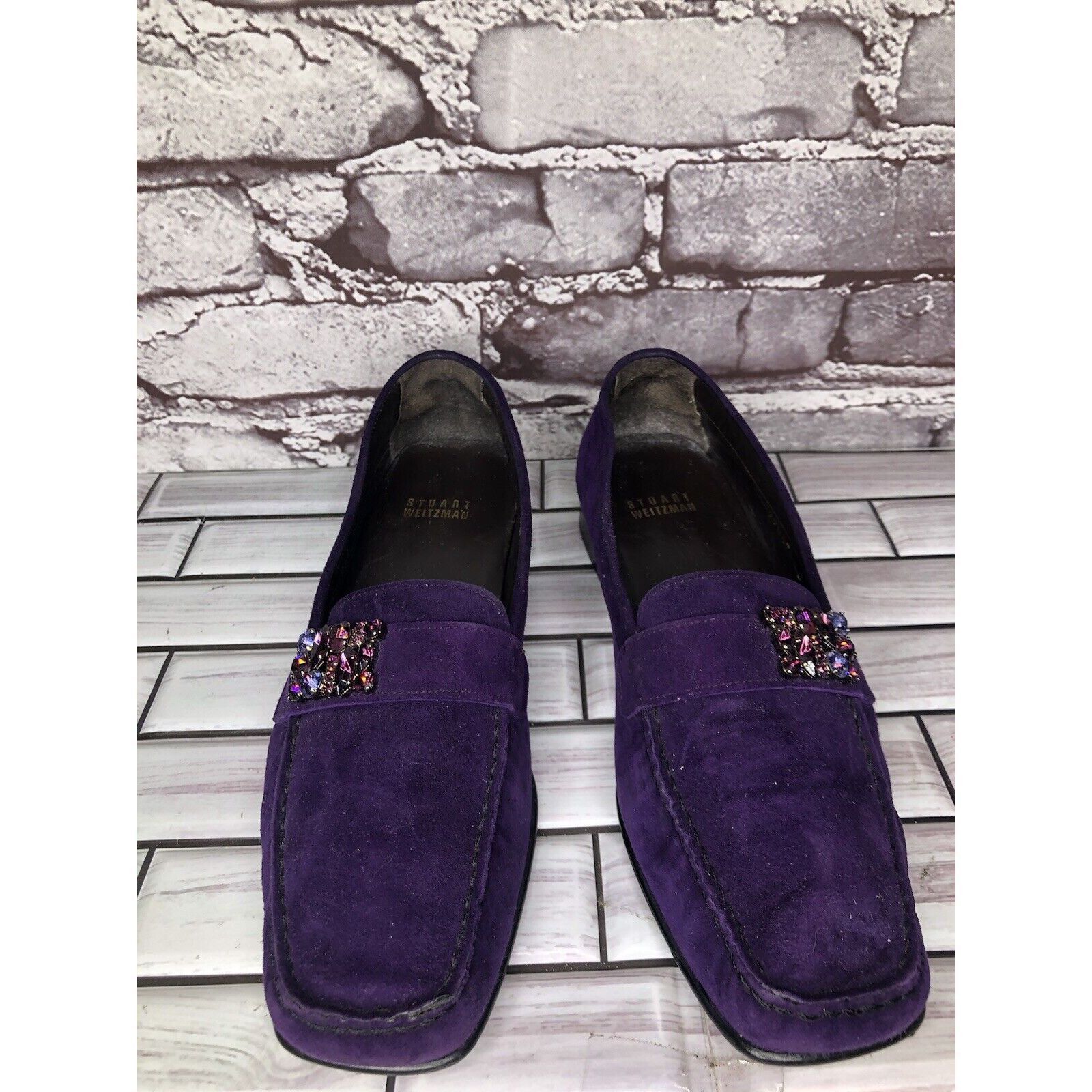 Stuart Weitzman Stuart Weitzman Purple Suede Leather Rhinestone Pump Shoes W Size US 8.5 / IT 38.5 - 21 Thumbnail