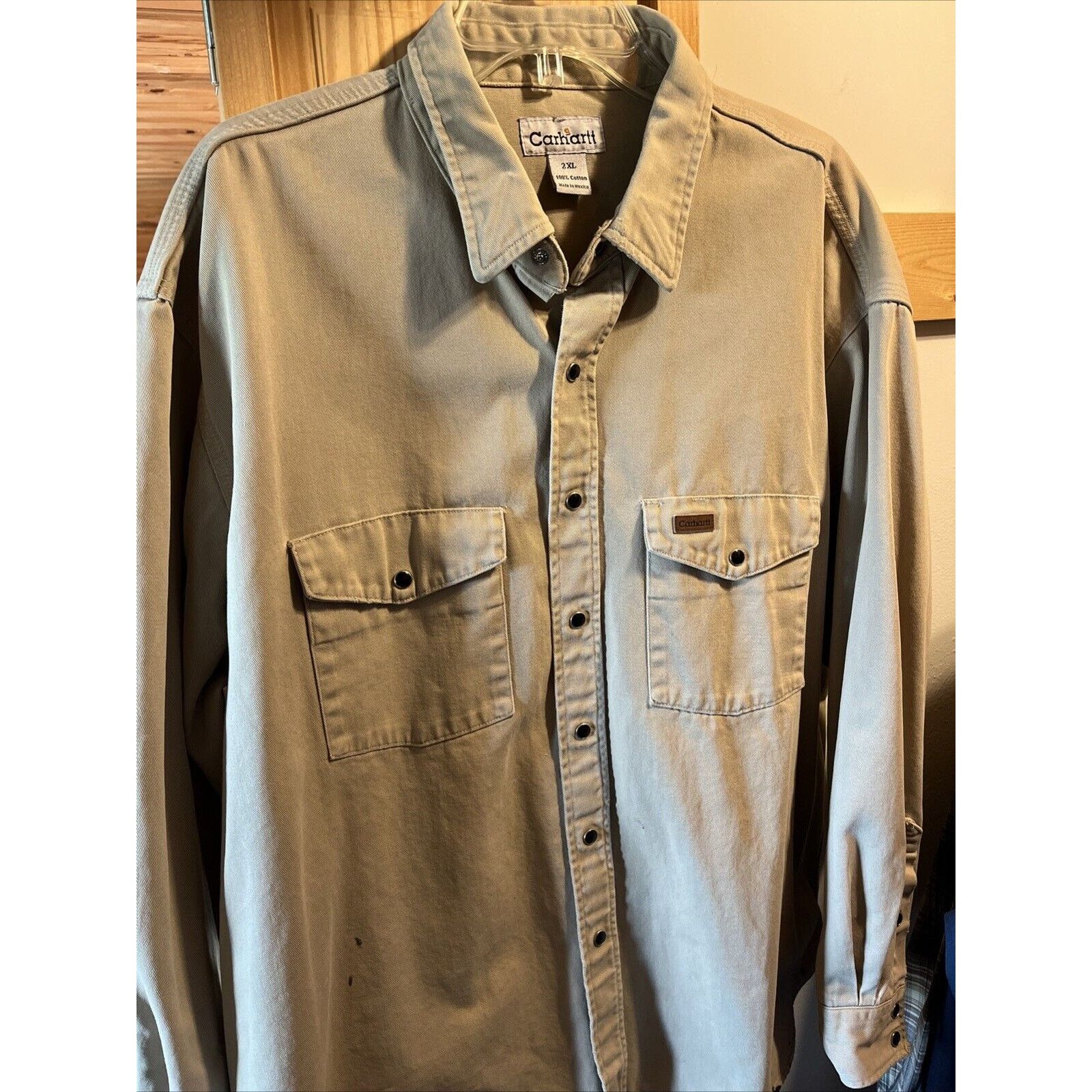 Carhartt Carhartt Shirt Jacket Men’s XXL Khaki Canvas Cotton STAINS Size US XXL / EU 58 / 5 - 7 Thumbnail