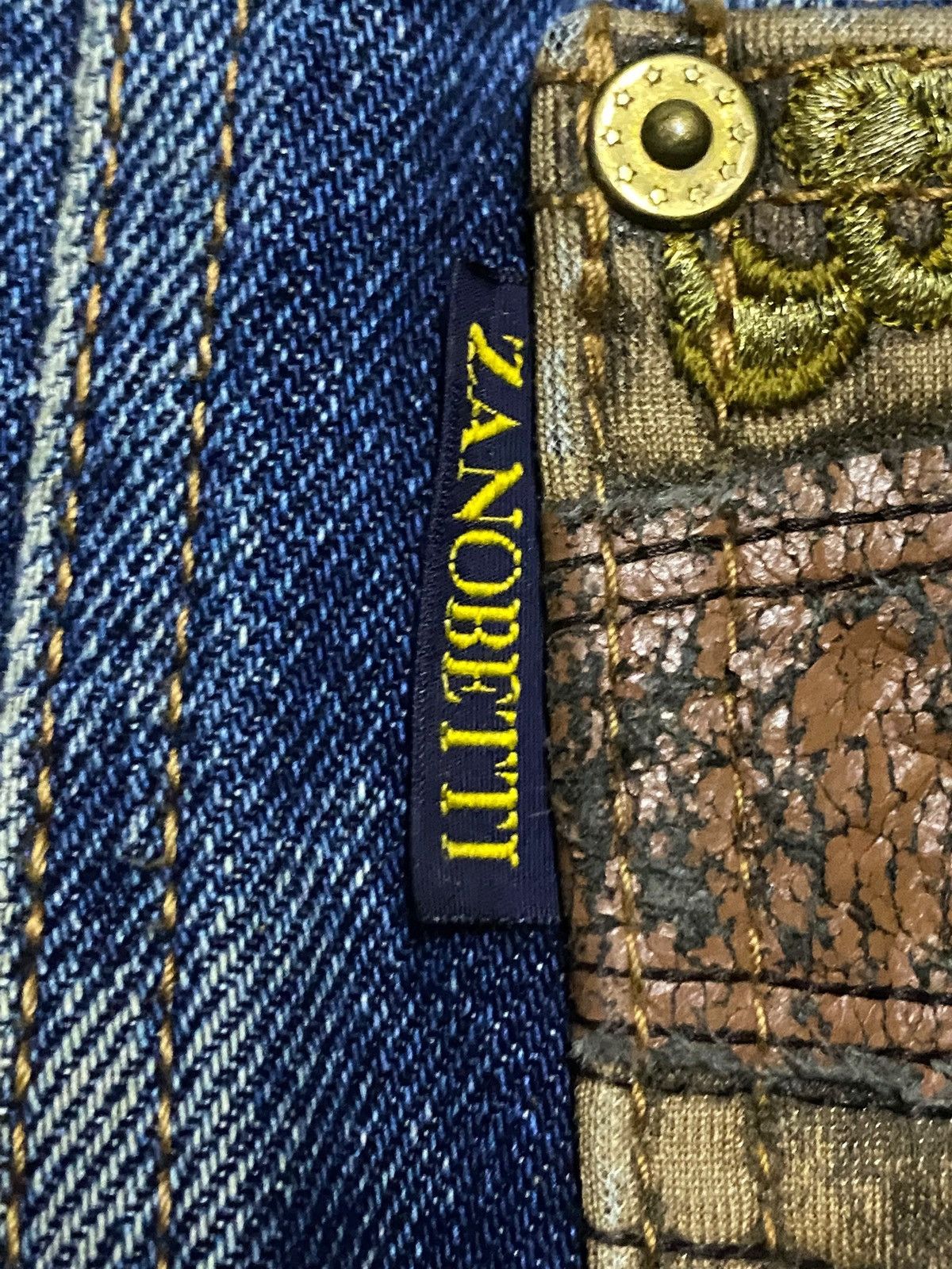 Zanetti Vintage Zanobetti Blue Wash Embroidery Pocket Loose Jeans Size US 31 - 11 Thumbnail