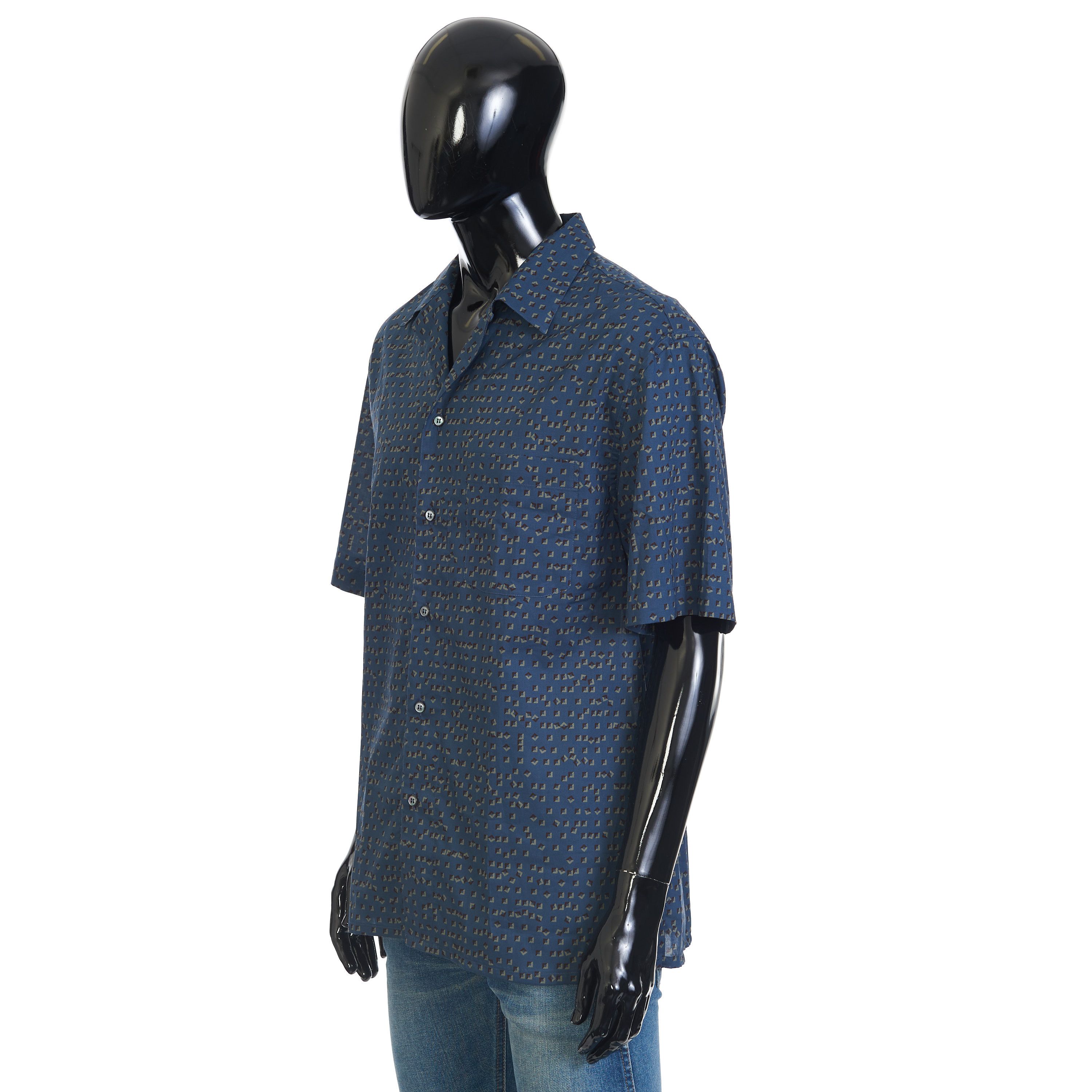 Brioni Shortsleeve Shirt In Blue With Geometric Print Size US XL / EU 56 / 4 - 2 Thumbnail