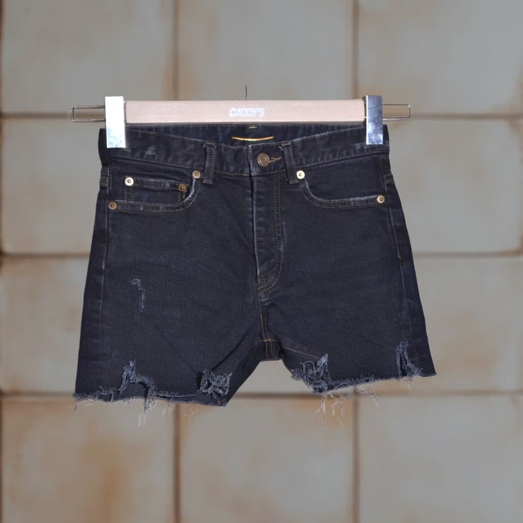 Yves Saint Laurent Saint Laurent Womens Black Distressed Denim Cut Off Shorts 26 Size 26" / US 2 / IT 38 - 1 Thumbnail