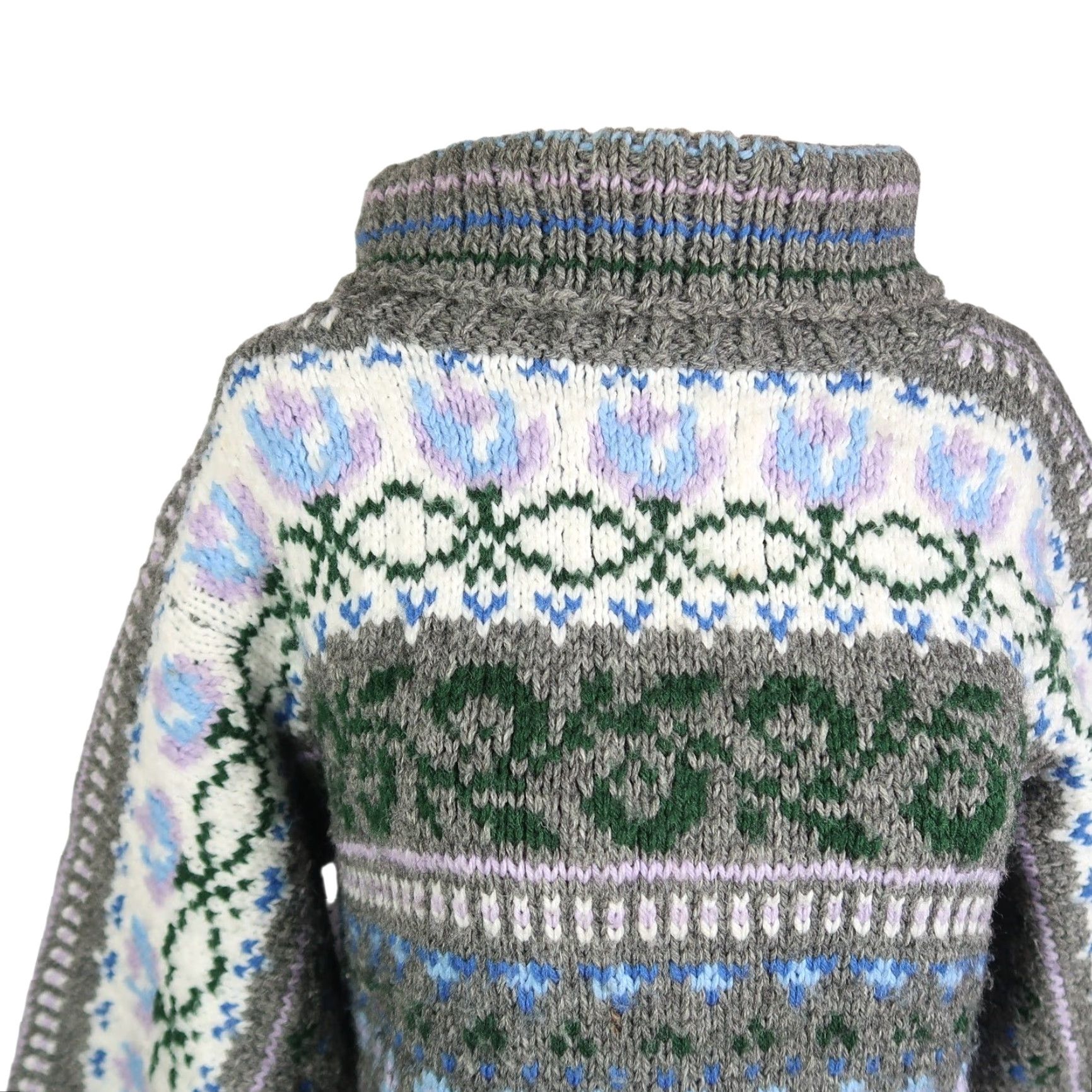 Vintage VINTAGE Grey Wool Fair Isle Turtleneck Sweater Nordic Scandinavian S Women Pullover 80s Bohemian Long Balloon Sleeve Wool Millfall? Size S / US 4 / IT 40 - 2 Thumbnail