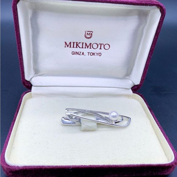 Vintage Mikimoto Silver Tie Clip with Pearl