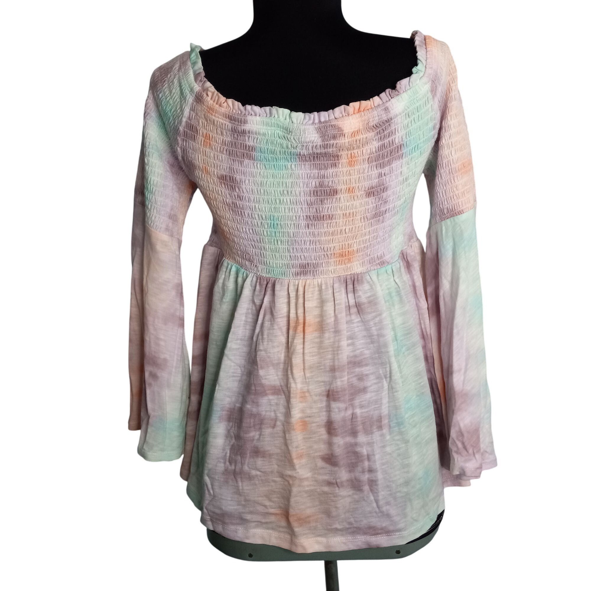 Torrid Torrid Size 0 L 12 Top Baby Doll Off Shoulder Tie Dye Smocke Size L / US 10 / IT 46 - 4 Thumbnail