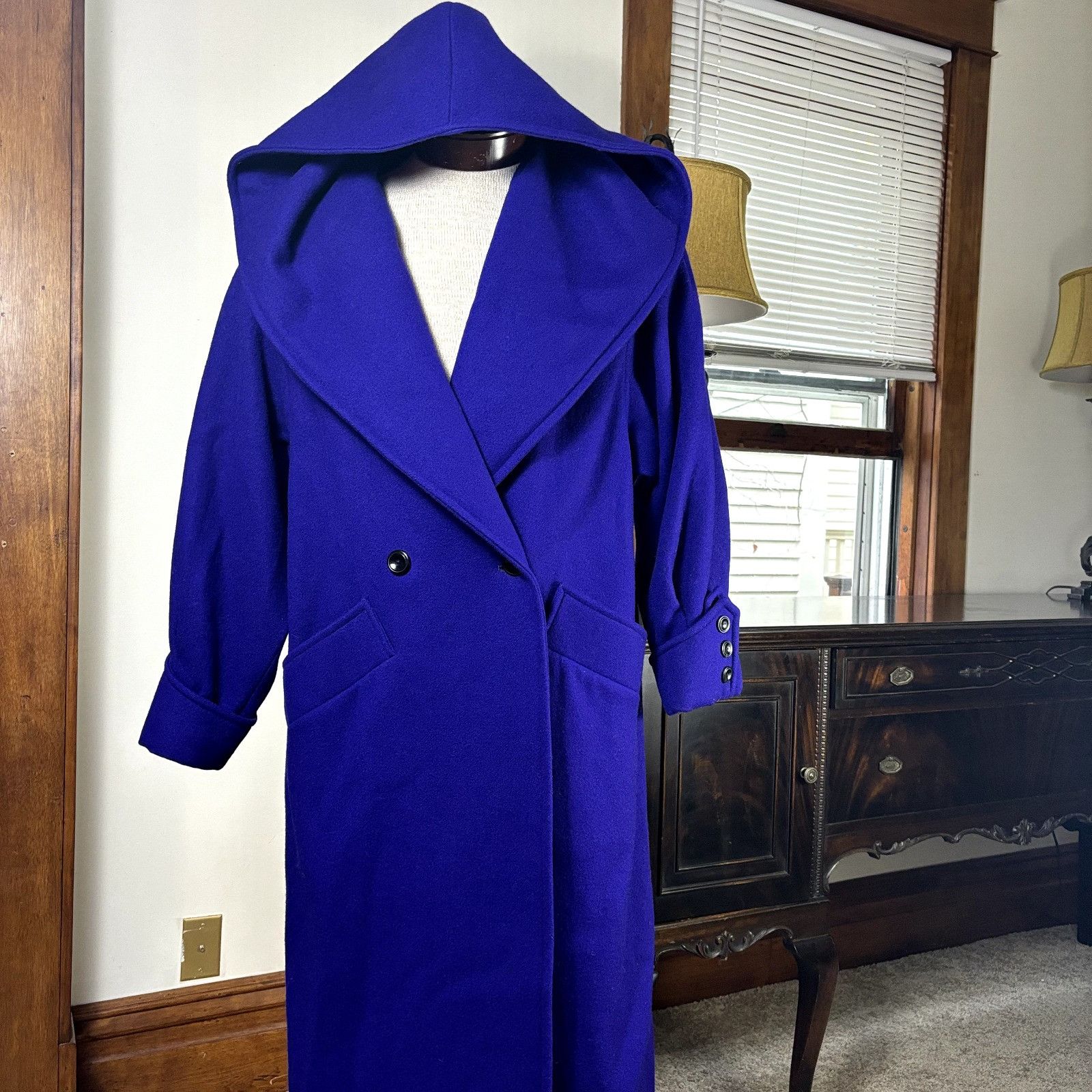 Other International Scene Unisex Pure Wool Purple Overcoat Jacket Size L / US 10 / IT 46 - 4 Thumbnail
