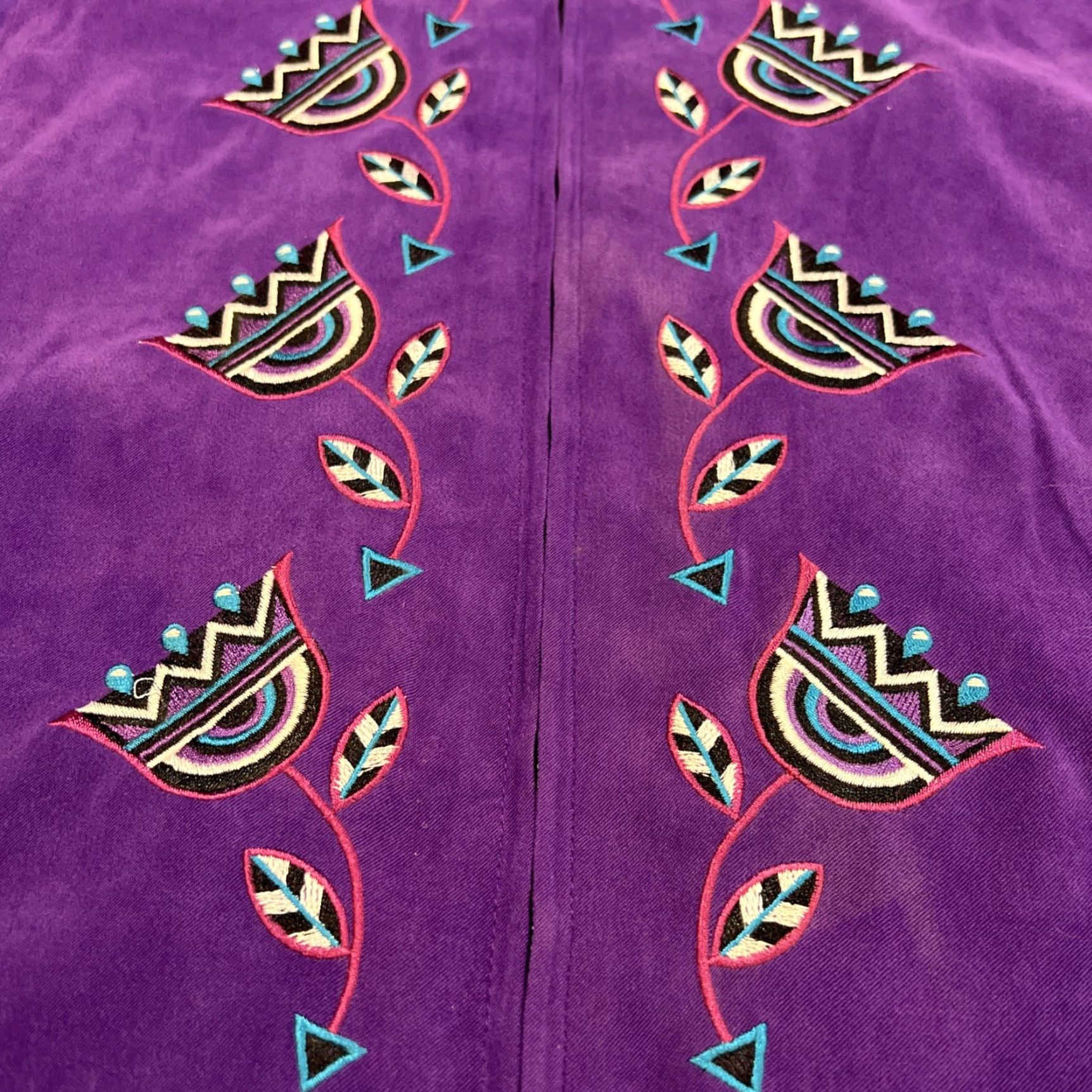Bob Mackie VINTAGE Bob Mackie Jacket Top Women L Wearable Art Faux Suede Floral Embroidery Jacket Size L / US 10 / IT 46 - 3 Thumbnail