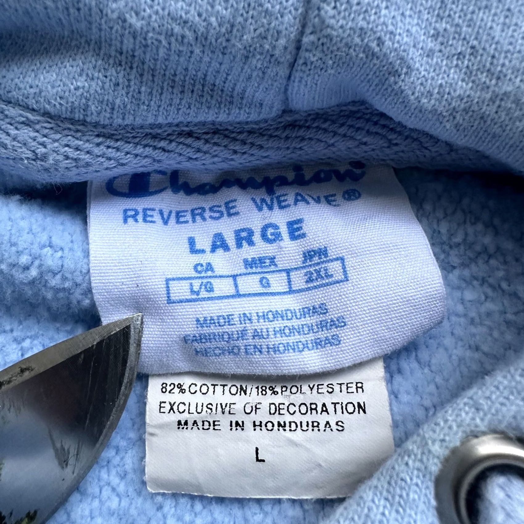 Champion Champion Reverse Weave Hoodie Sweatshirt Womens Large Light Blue Pockets Cotton Blend Polyester Blend Embroidered Logo Vent? No - remove Size L / US 10 / IT 46 - 3 Thumbnail
