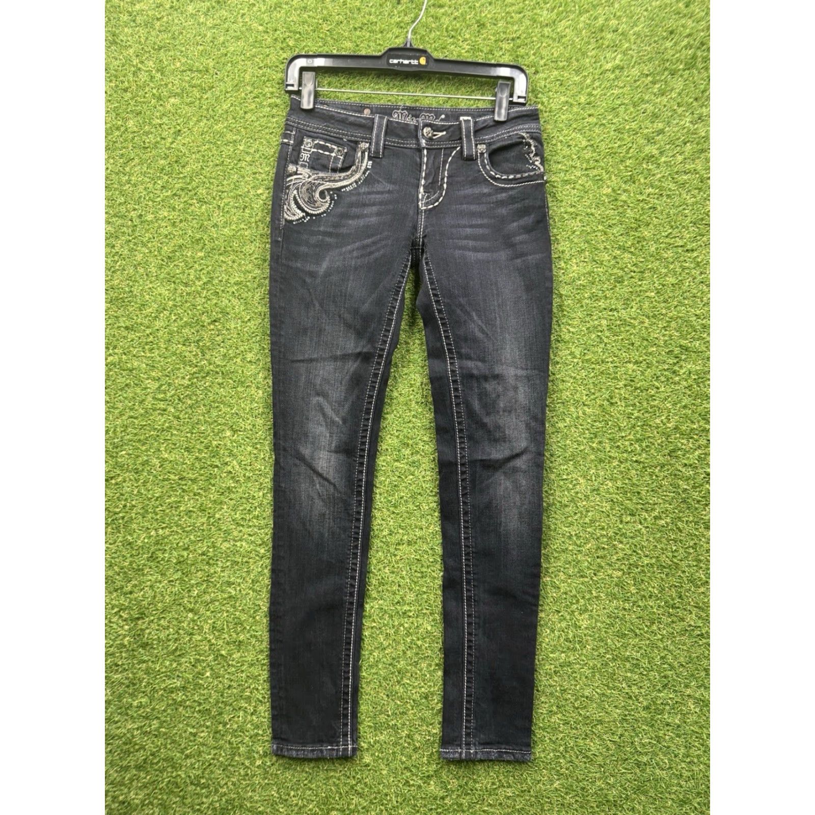 Miss Me VINTAGE Miss Me Jeans Womens 26 Mid Rise Skinny Embellished Y2K Buckle Dark Wash 2000s Size 26" / US 2 / IT 38 - 7 Thumbnail
