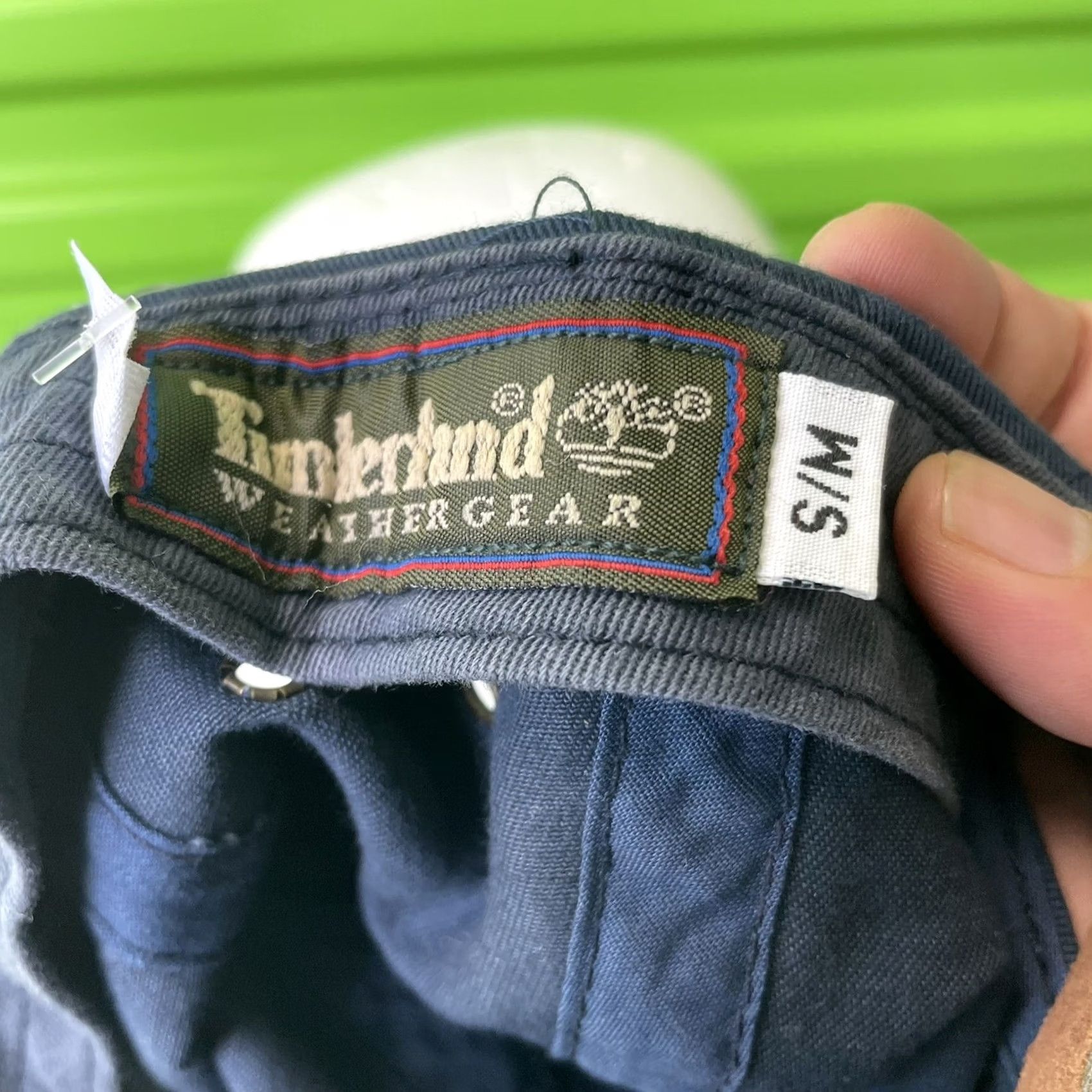 Timberland VINTAGE Timberland Hat Blue Beige Leather Strapback Weather Gear Twill Dad Cap Men's One Size Adjustable Cotton Canvas Baseball Cap 90s Theme Size ONE SIZE - 7 Thumbnail