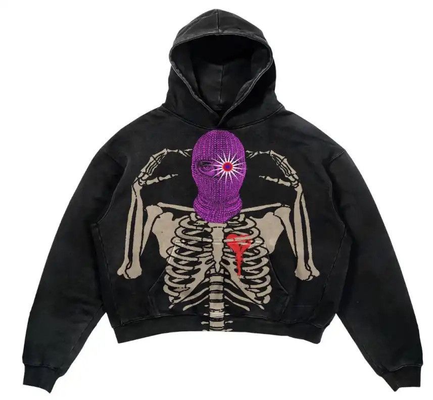 image of Skulls Design Streetwear Skeleton Graphic Hoodie Punk Gothic Style in Black, Men's (Size Medium)